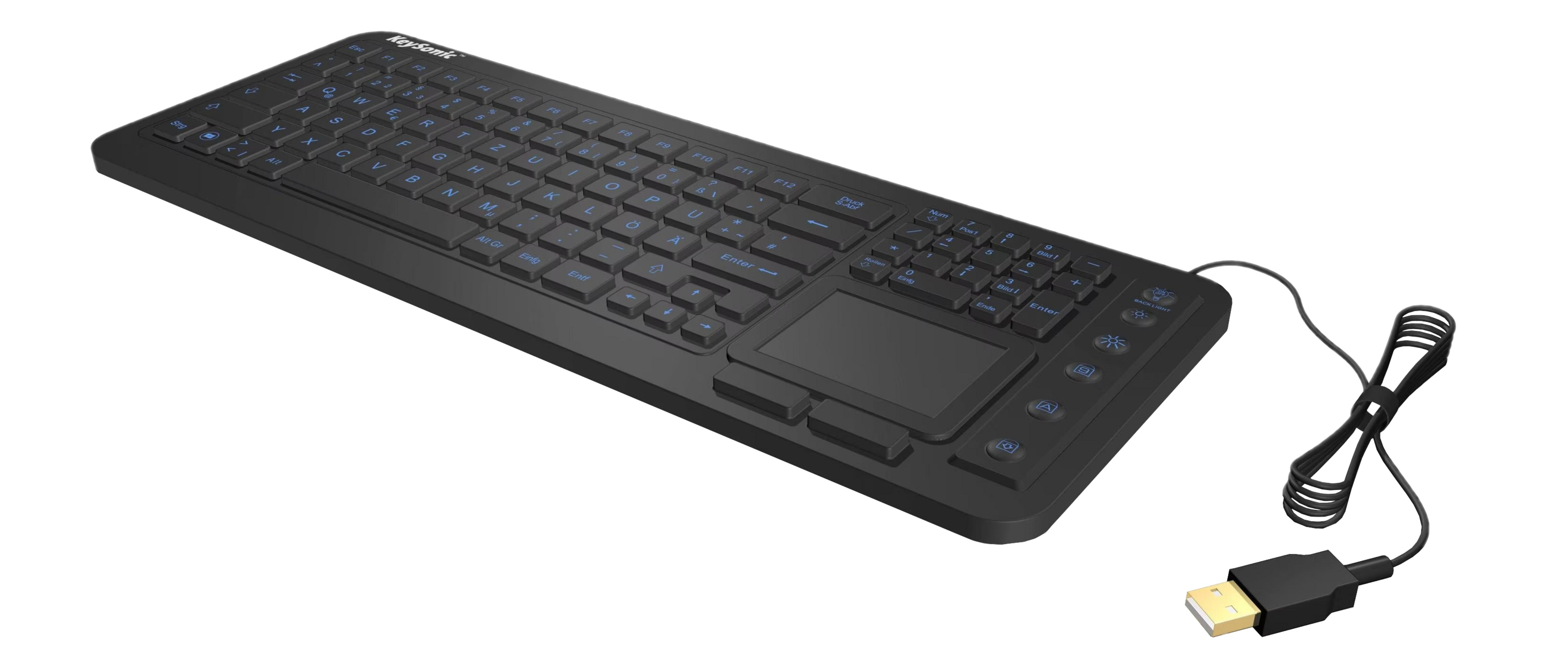 Tastiera nera con touchpad e cavo USB