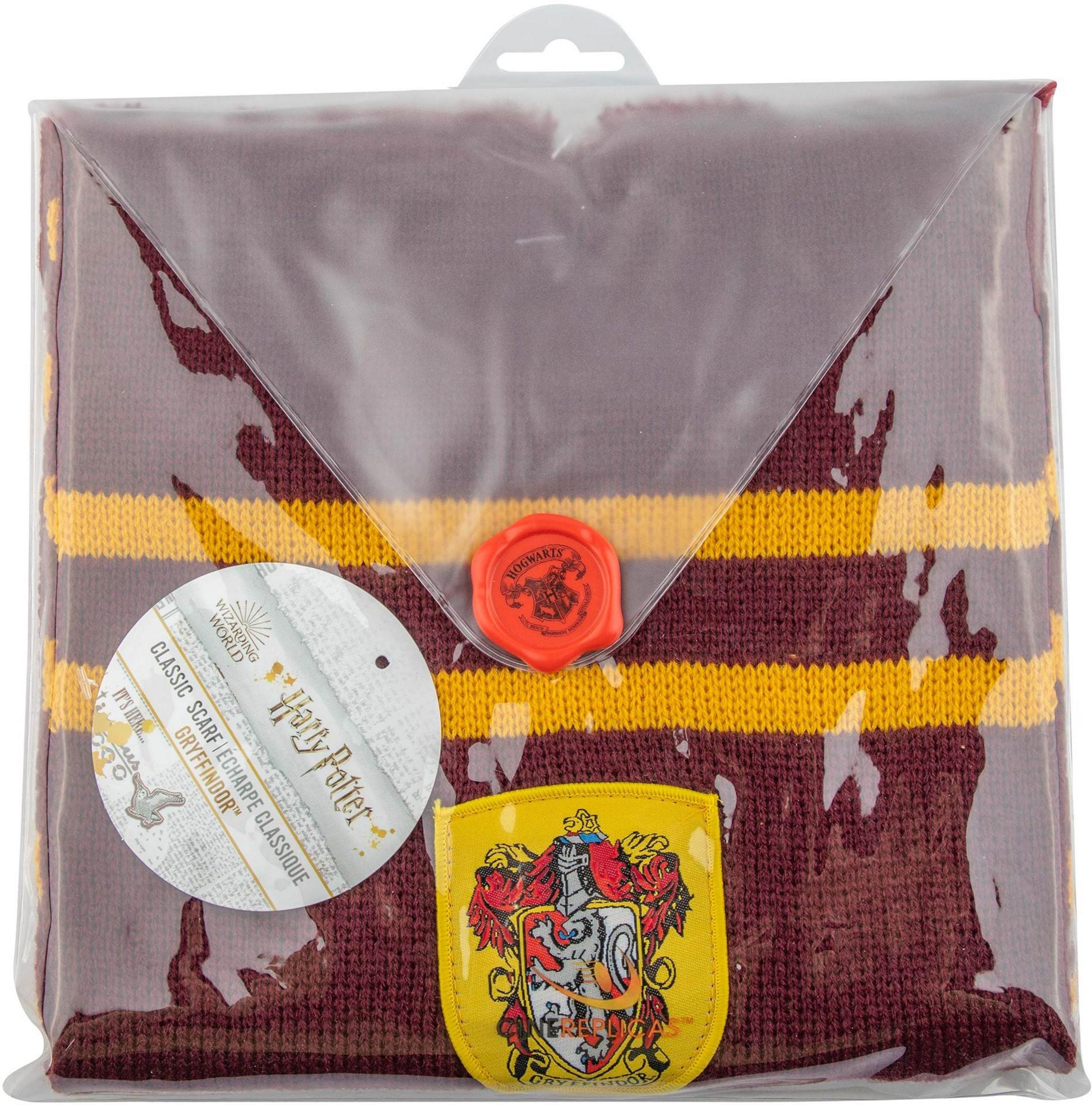 Ein Harry Potter Gryffindor-Schal in Rot und Gelb, verpackt mit Hogwarts-Siegel.
