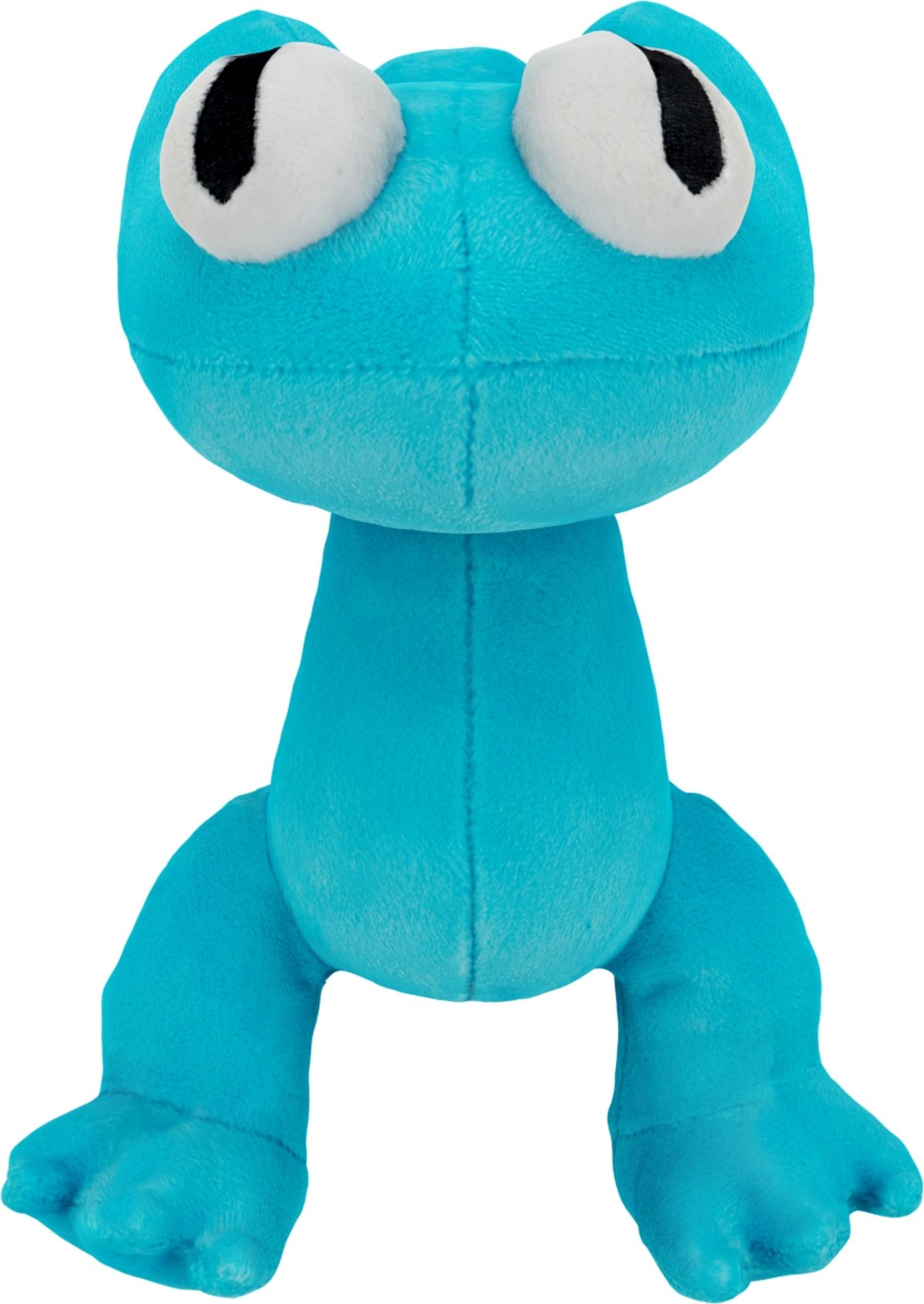 Ein blauer Frosch-Plüschtier mit großen weißen Augen und schwarzen Pupillen.
