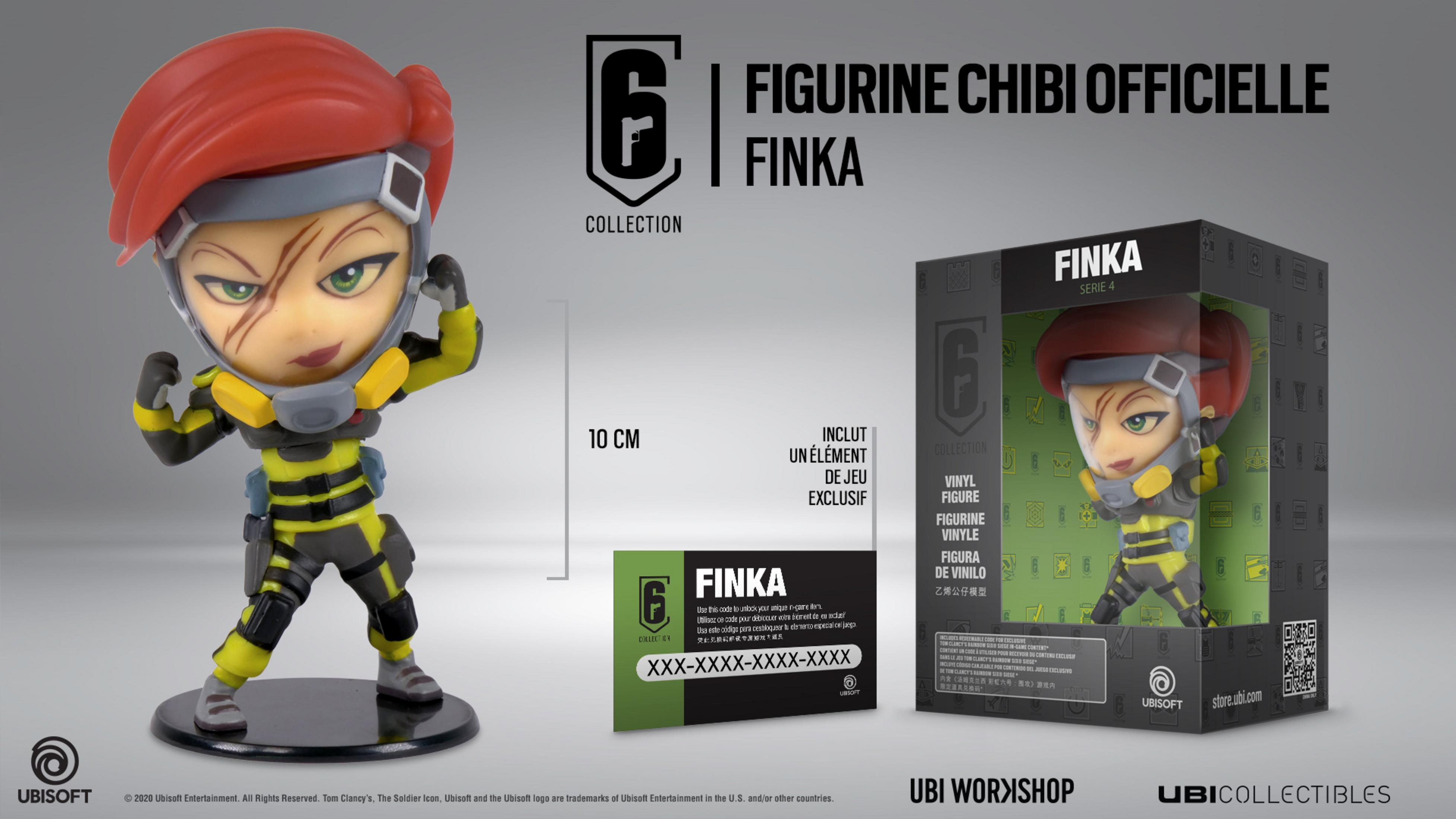 Finka Chibi-Figur mit gelb-schwarzem Anzug und rotem Haar.