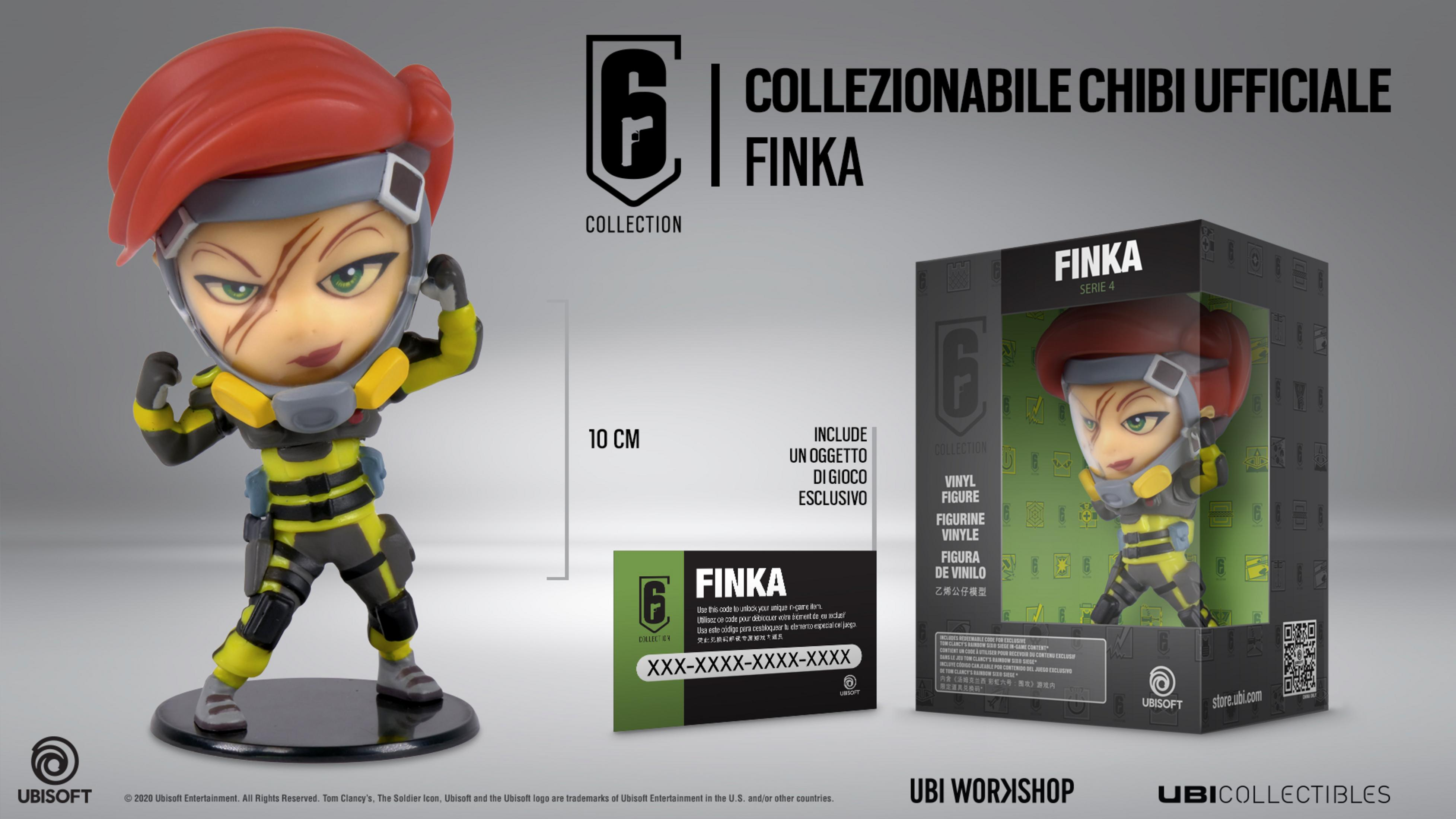Chibi-Figur von Finka aus Rainbow Six Siege, mit gelb-schwarzem Anzug und rotem Haar.
