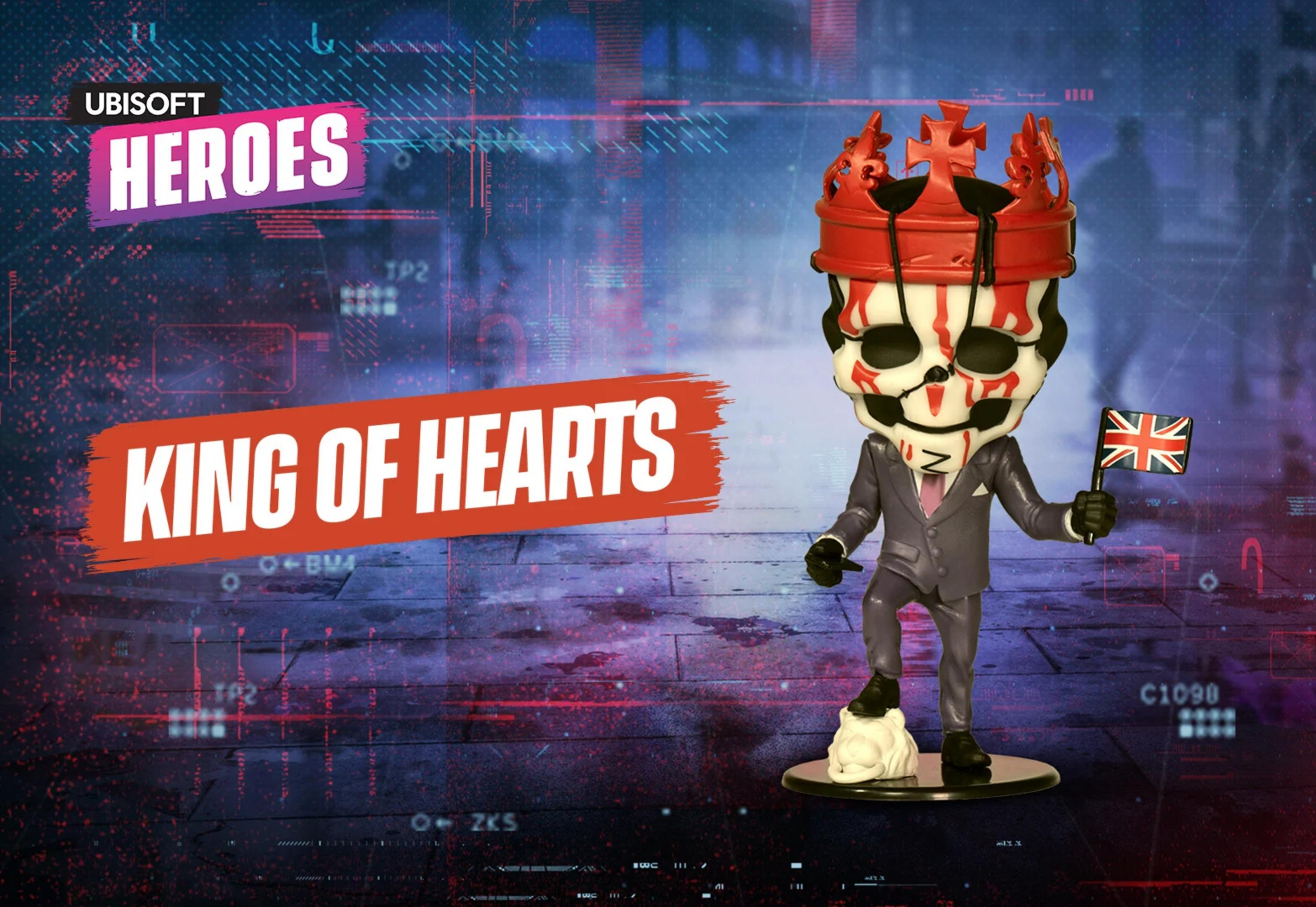 Figur "King of Hearts" mit Krone, Anzug und Union Jack Flagge.