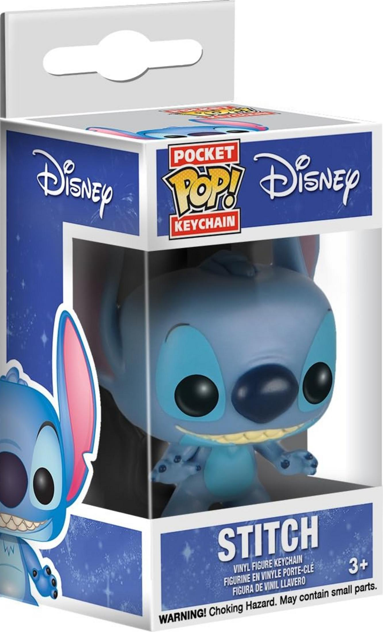 Un portachiavi di Stitch in una scatola Disney Pocket Pop!.