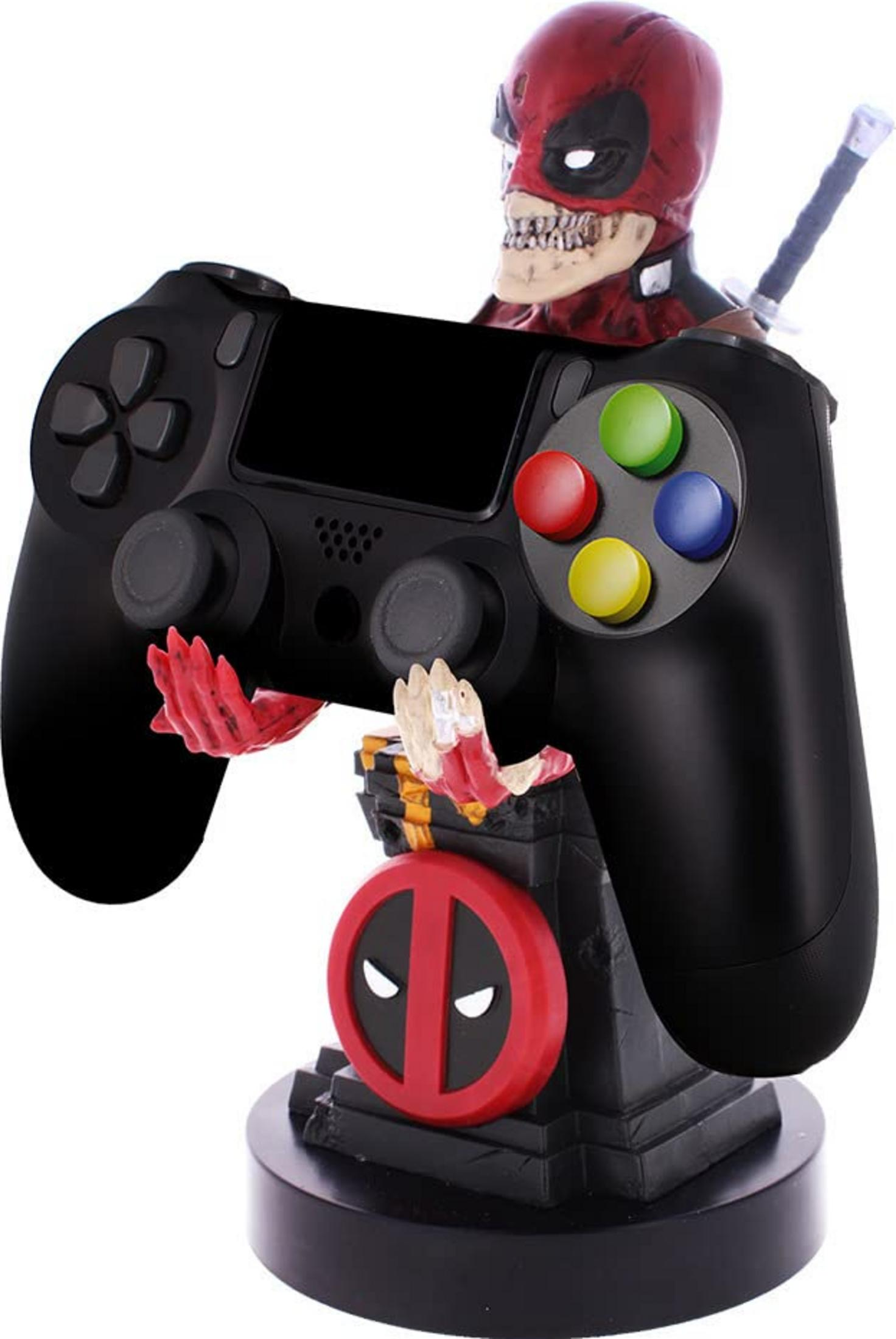 Supporto controller Deadpool con controller nero e figura di Deadpool su un piedistallo.
