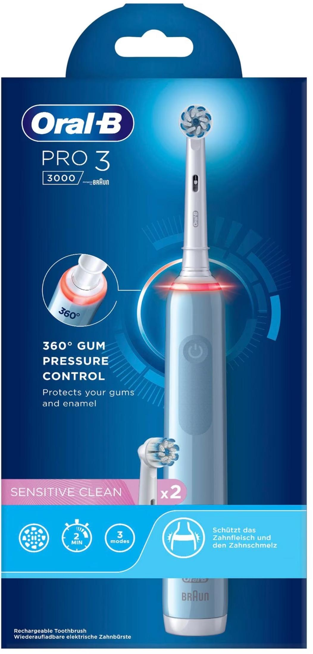 Cepillo eléctrico Oral-B Pro 3 con control de presión 360°.