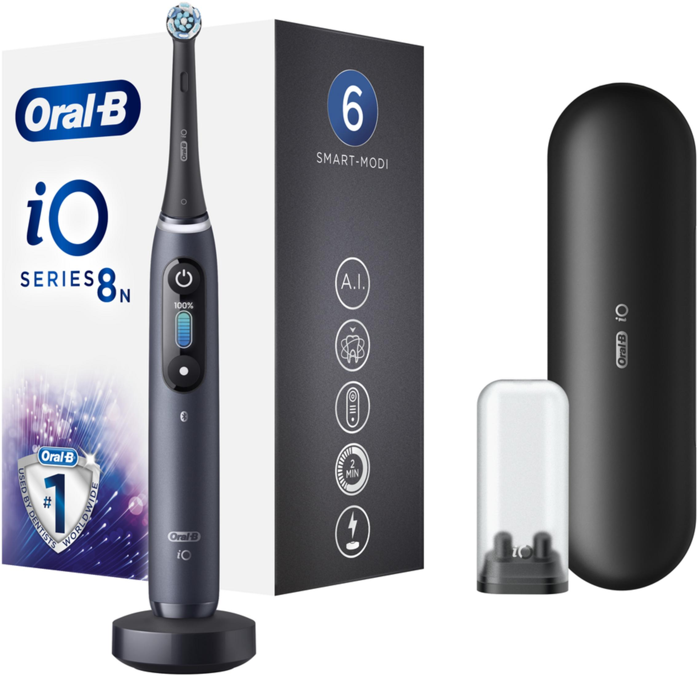 Spazzolino elettrico Oral-B iO Series 8N grigio scuro con base di ricarica, custodia.
