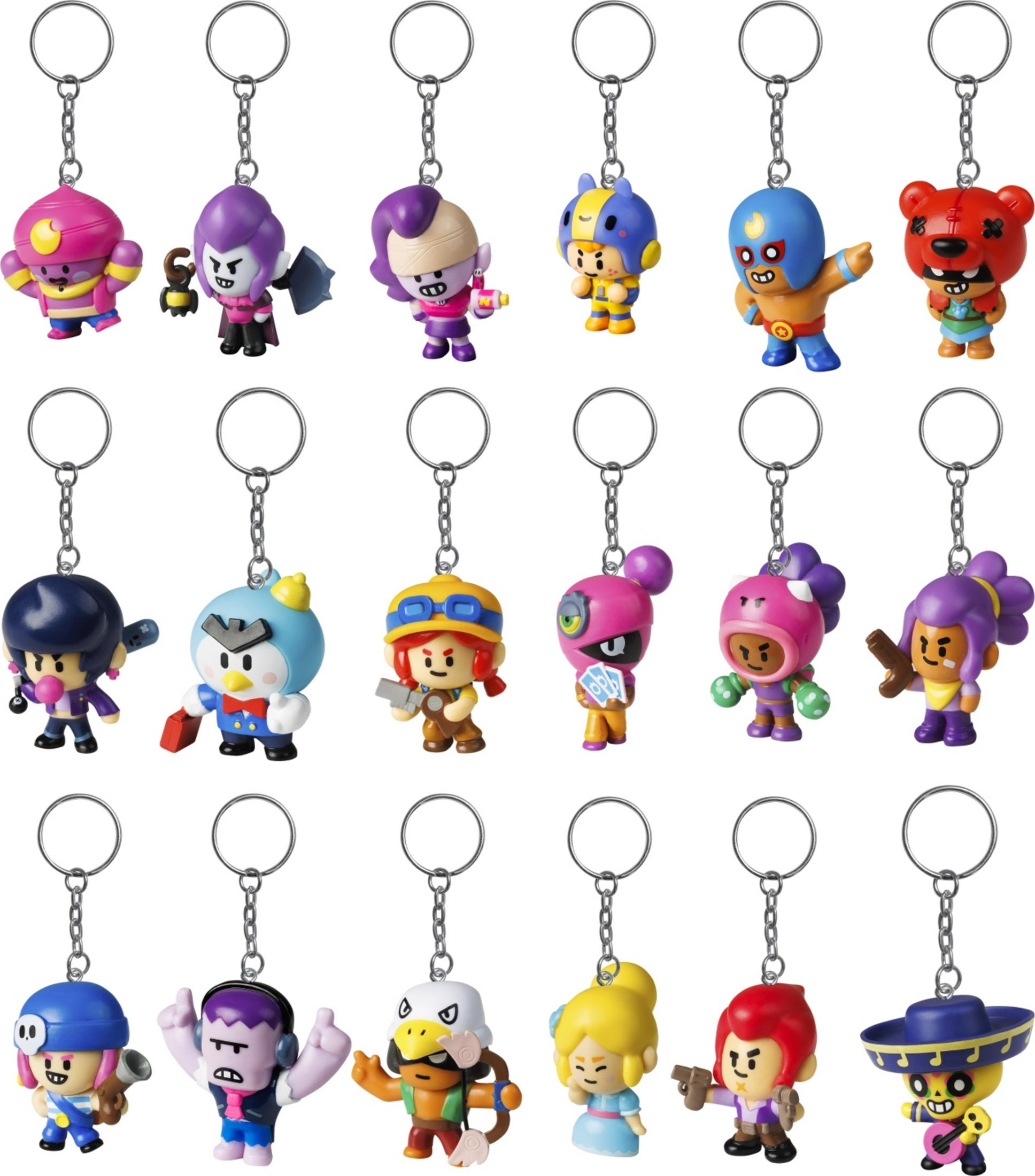 Eine Sammlung von 21 Schlüsselanhängern mit bunten Spielfiguren.