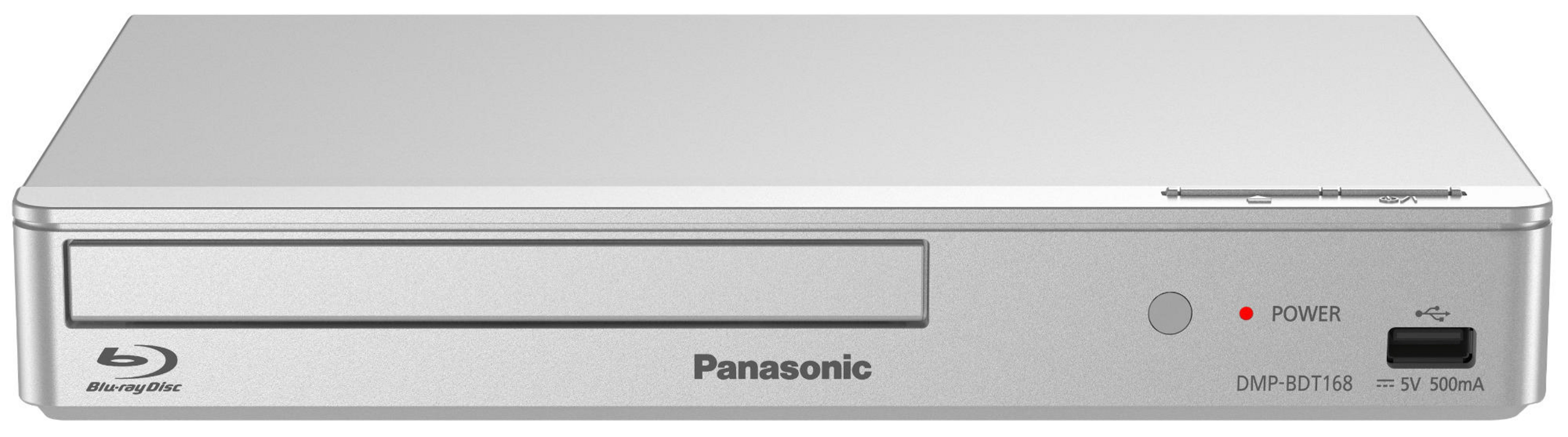 Silberner Panasonic Blu-ray Player mit USB-Anschluss und Power-LED.