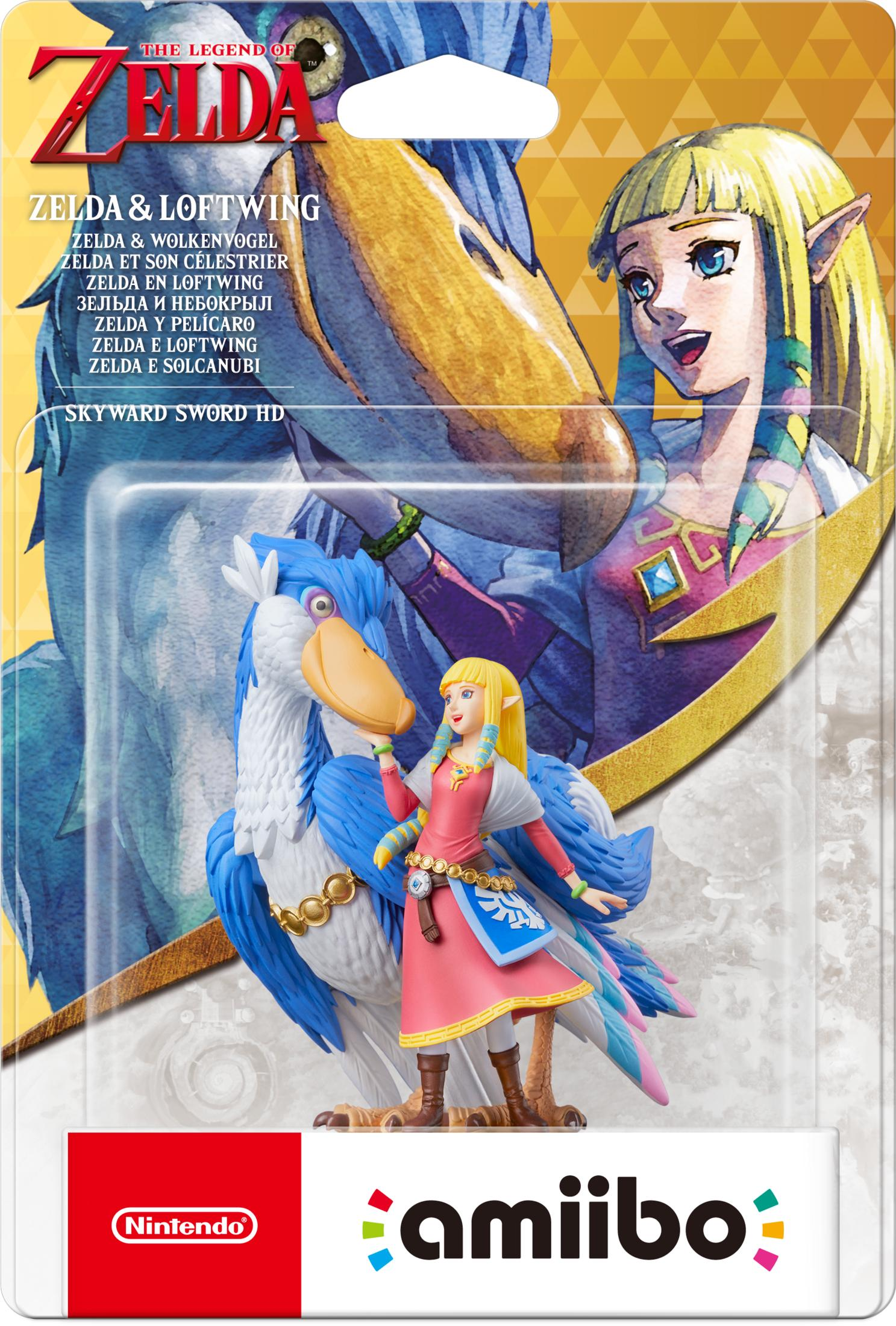 Figura di Zelda e Loftwing in confezione con loghi Nintendo e Amiibo.