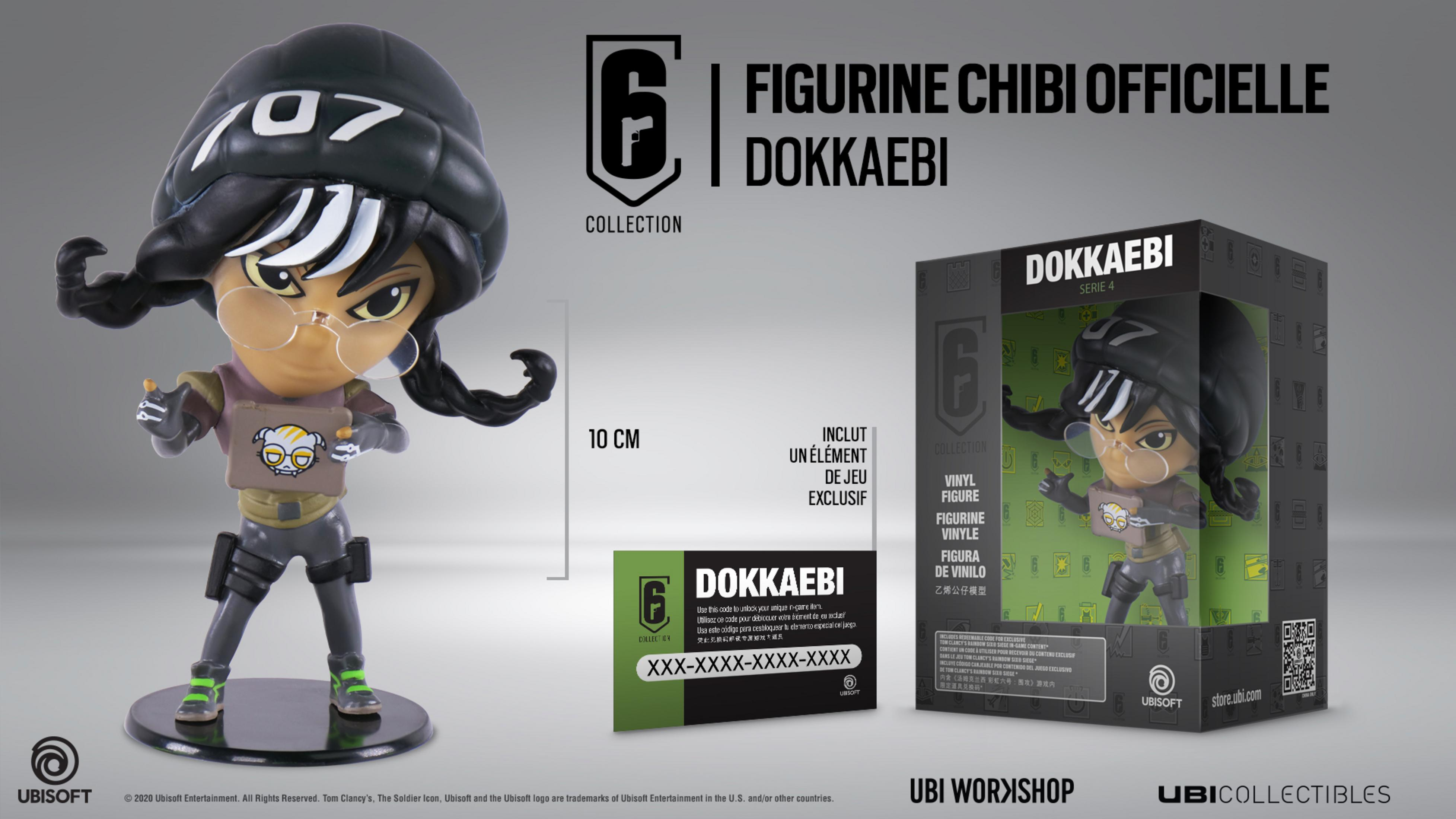Dokkaebi Chibi Figur mit Brille, schwarzem Hut mit 07, und Spielcode-Karte.