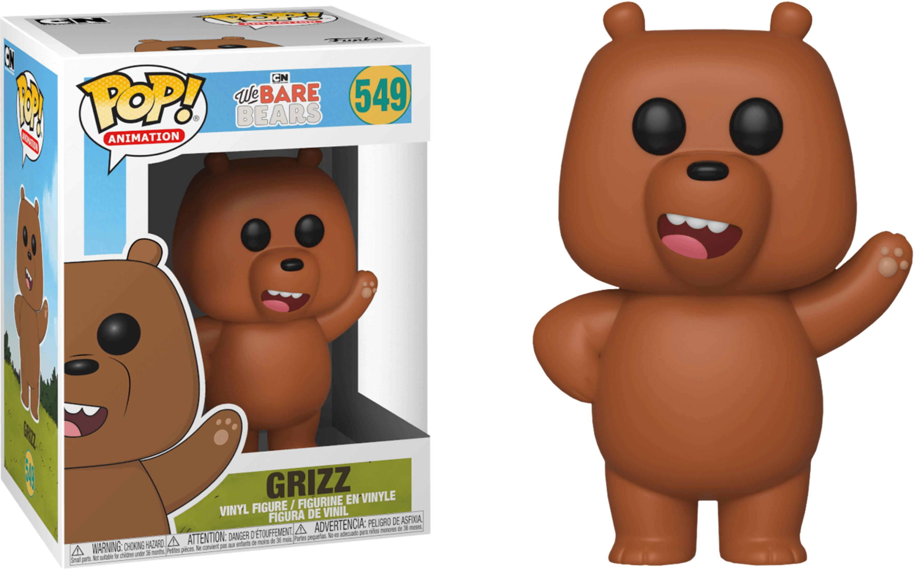 Ein brauner "We Bare Bears" Funko Pop! Vinyl von Grizz. Die Figur winkt.