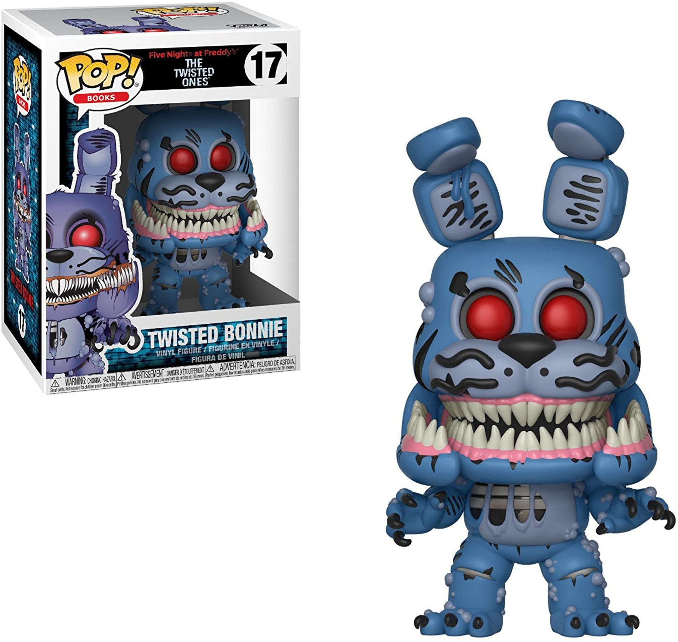 Eine blaue Vinylfigur von Twisted Bonnie mit roten Augen und einem weit geöffneten Maul.