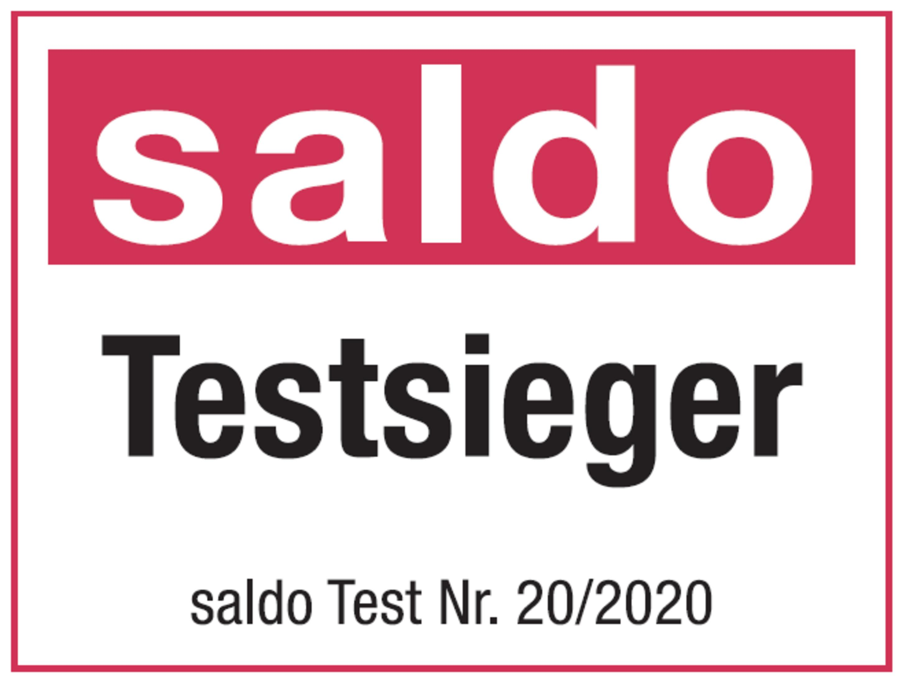 Saldo Testsieger Logo mit Text 'Saldo Test Nr. 20/2020'.