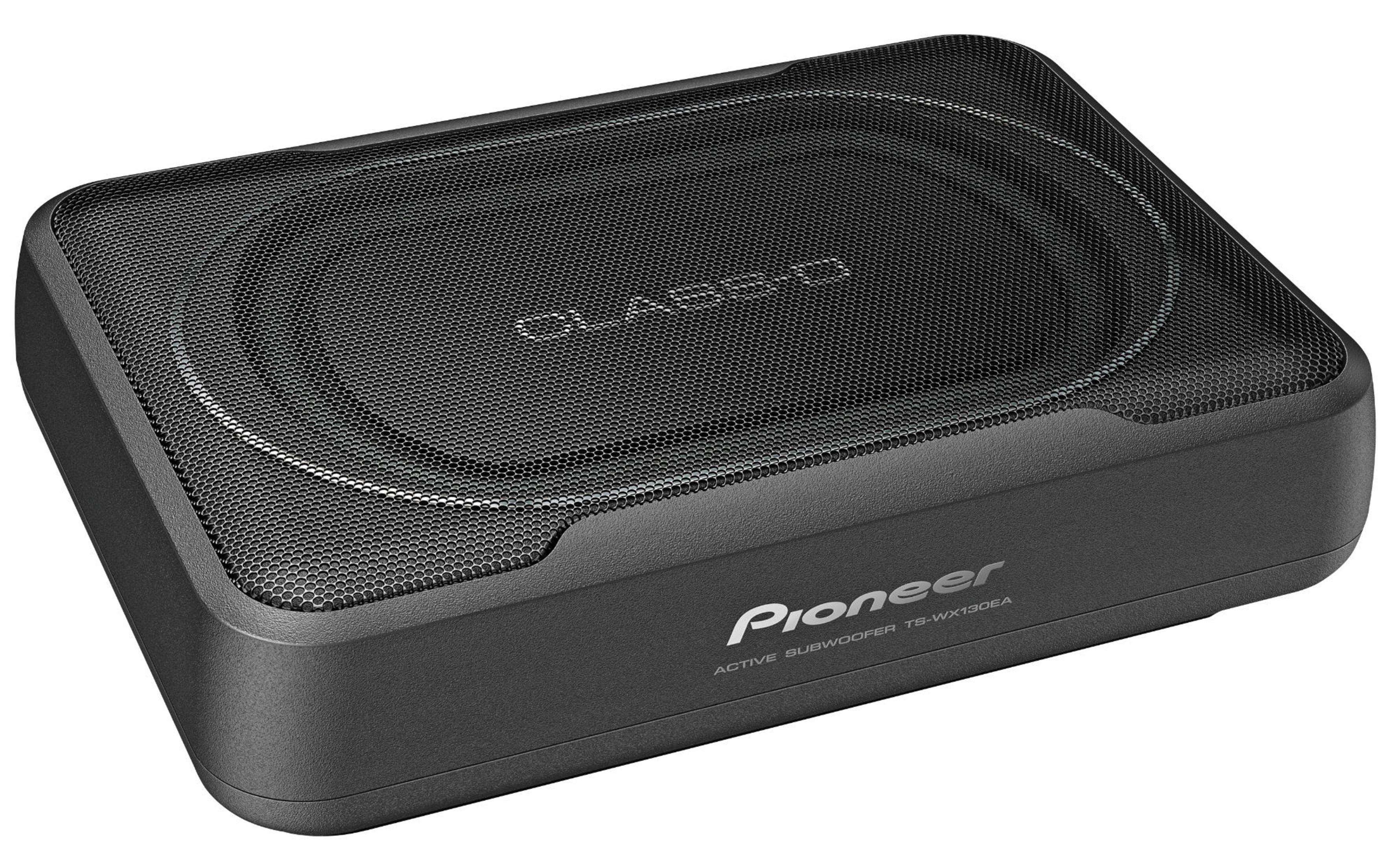Subwoofer Pioneer TS-WX130EA nero con griglia superiore e loghi.