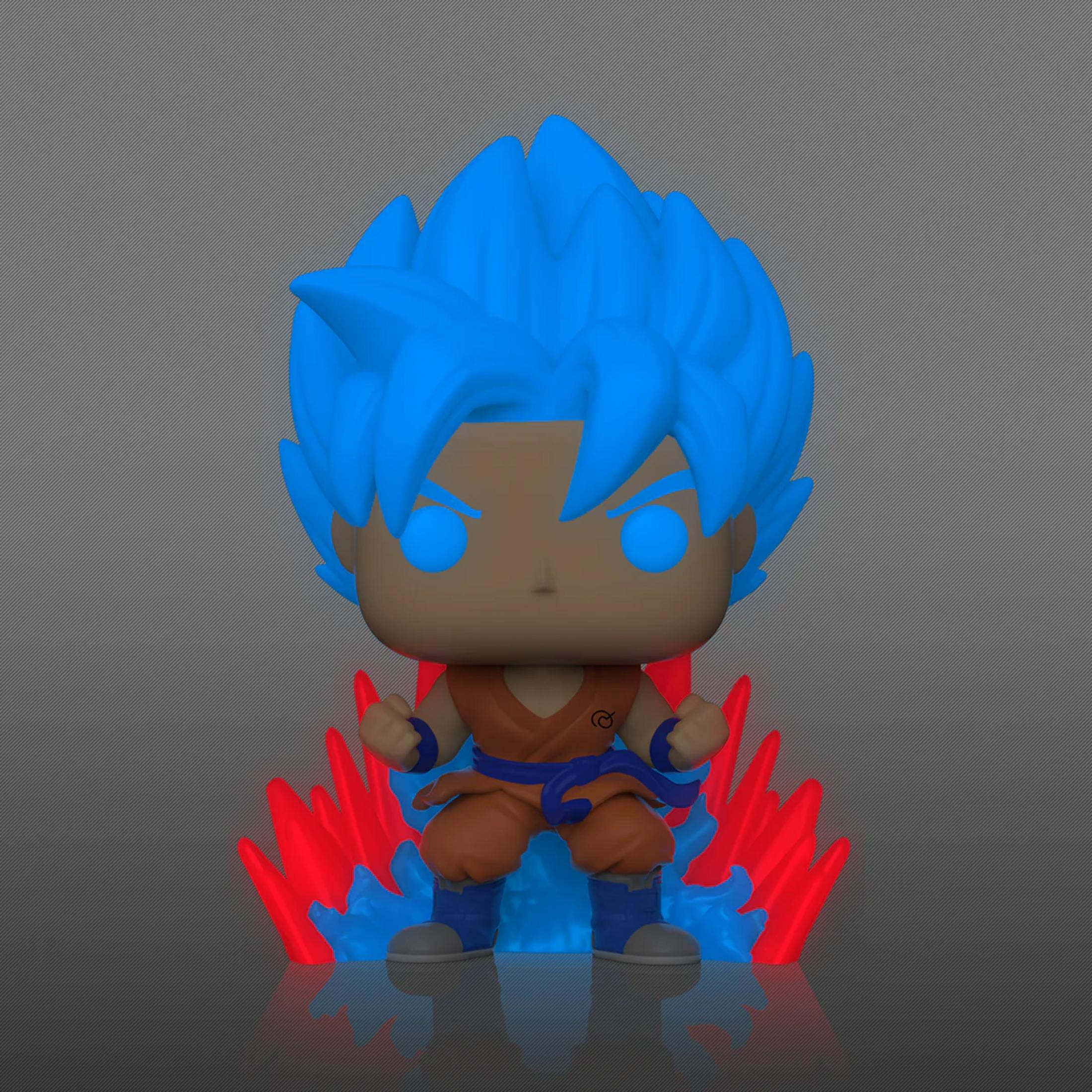 Una figura con capelli e occhi blu brillante, in piedi su energia rossa e blu.