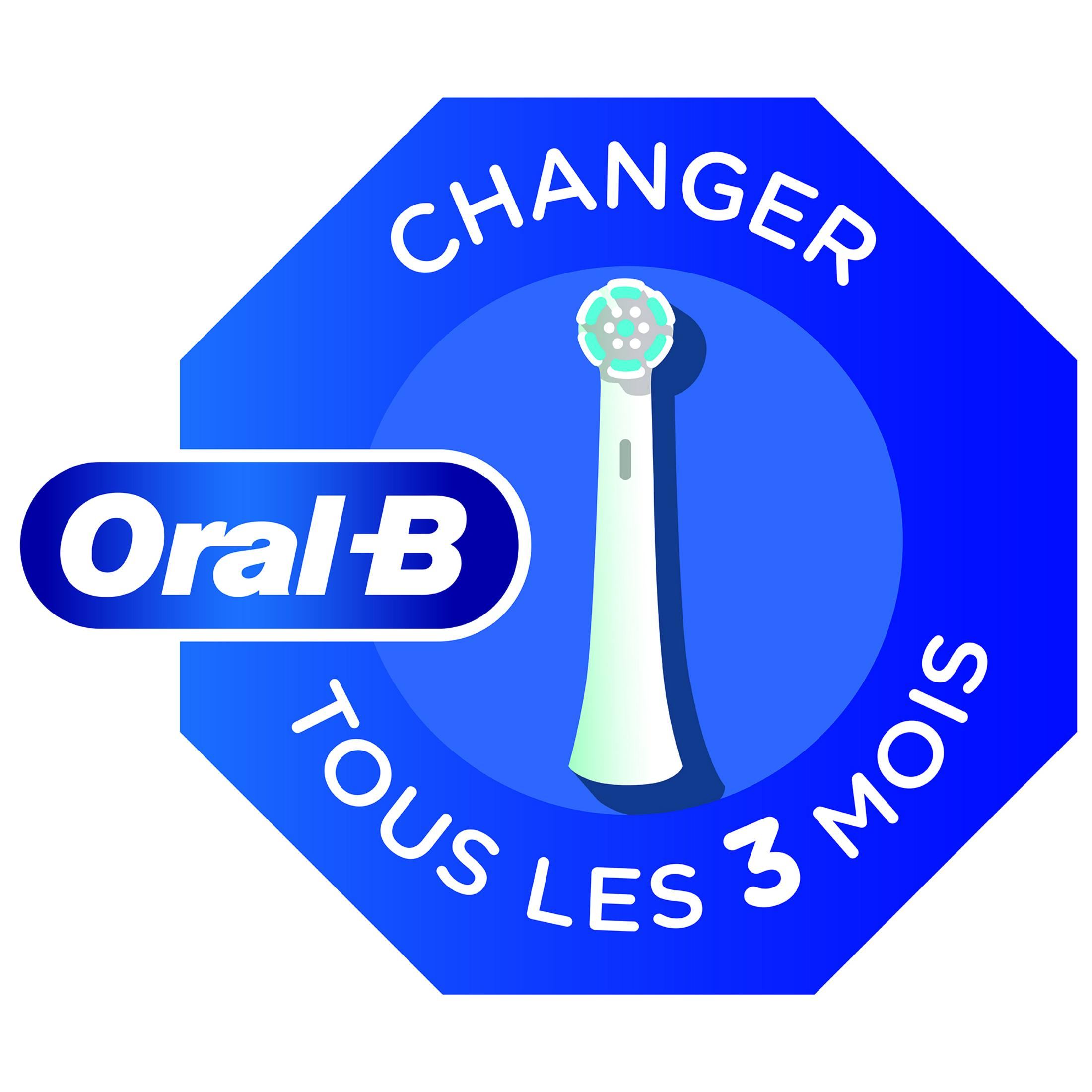 Logo Oral-B z główką szczoteczki i tekstem "Zmieniaj co 3 miesiące".