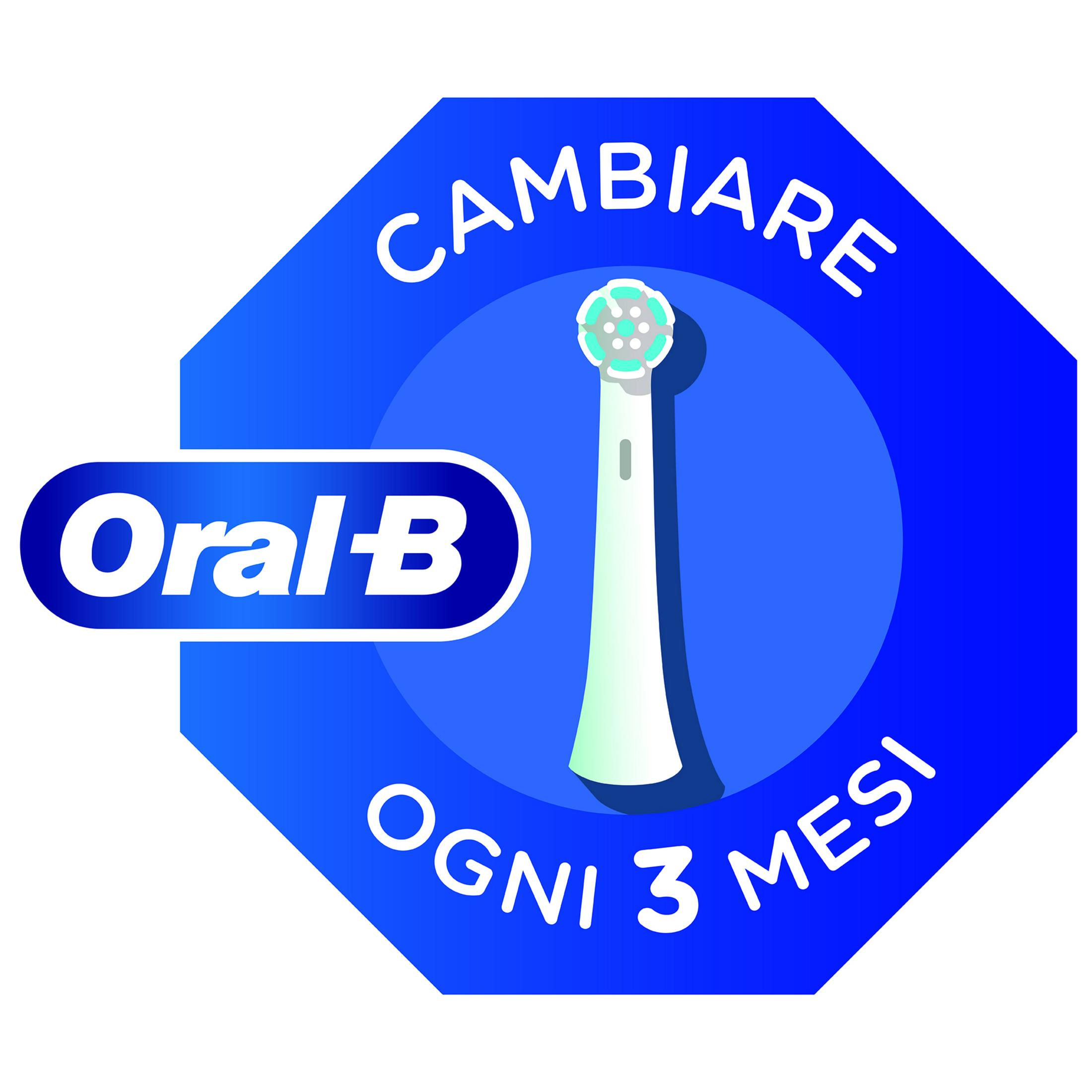 Logo Oral-B z główką szczoteczki i tekstem 'CAMBIARE OGNI 3 MESI'.