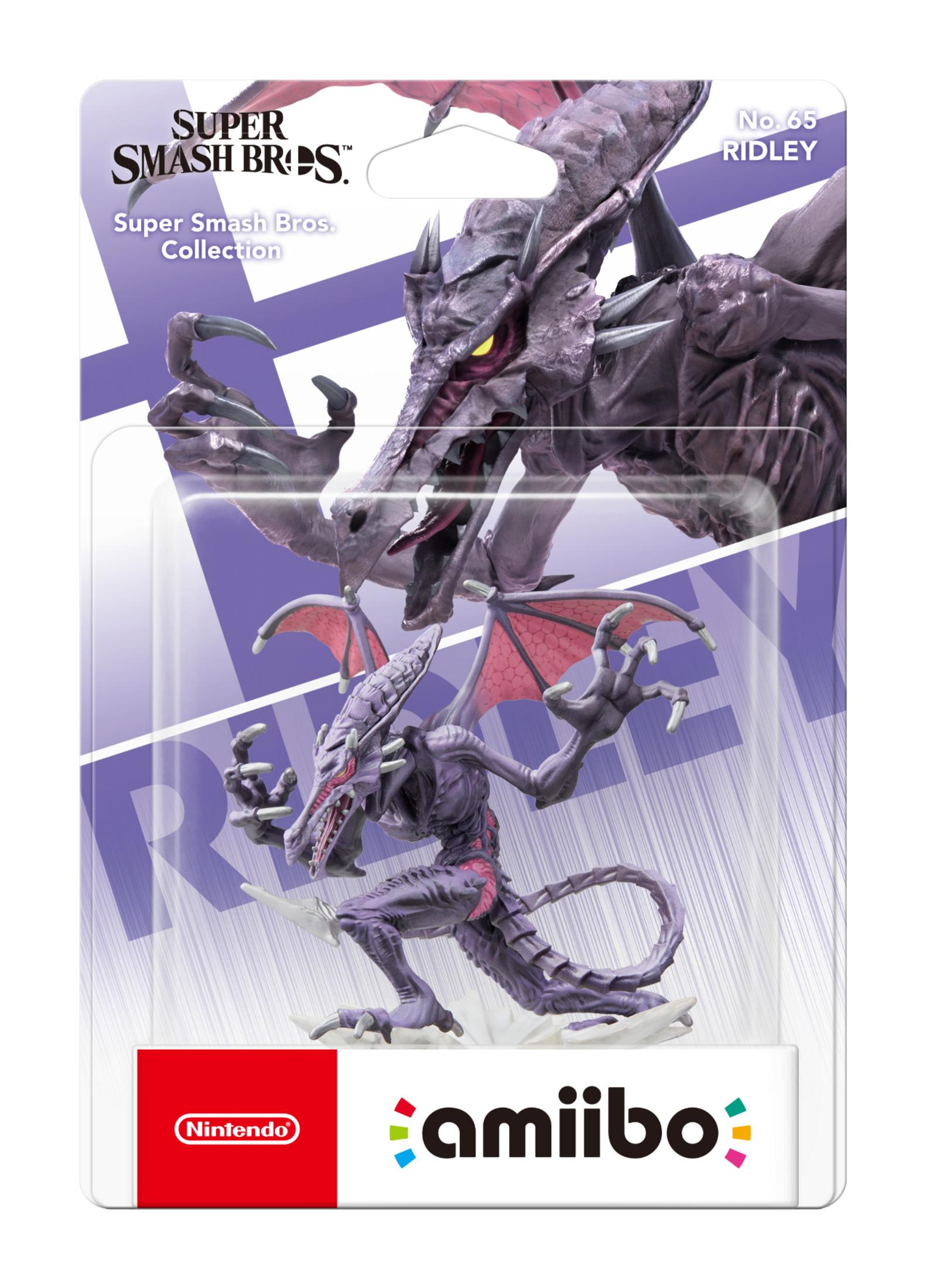 Une figurine violette ressemblant à un dragon avec des ailes et des griffes, emballée pour Super Smash Bros.