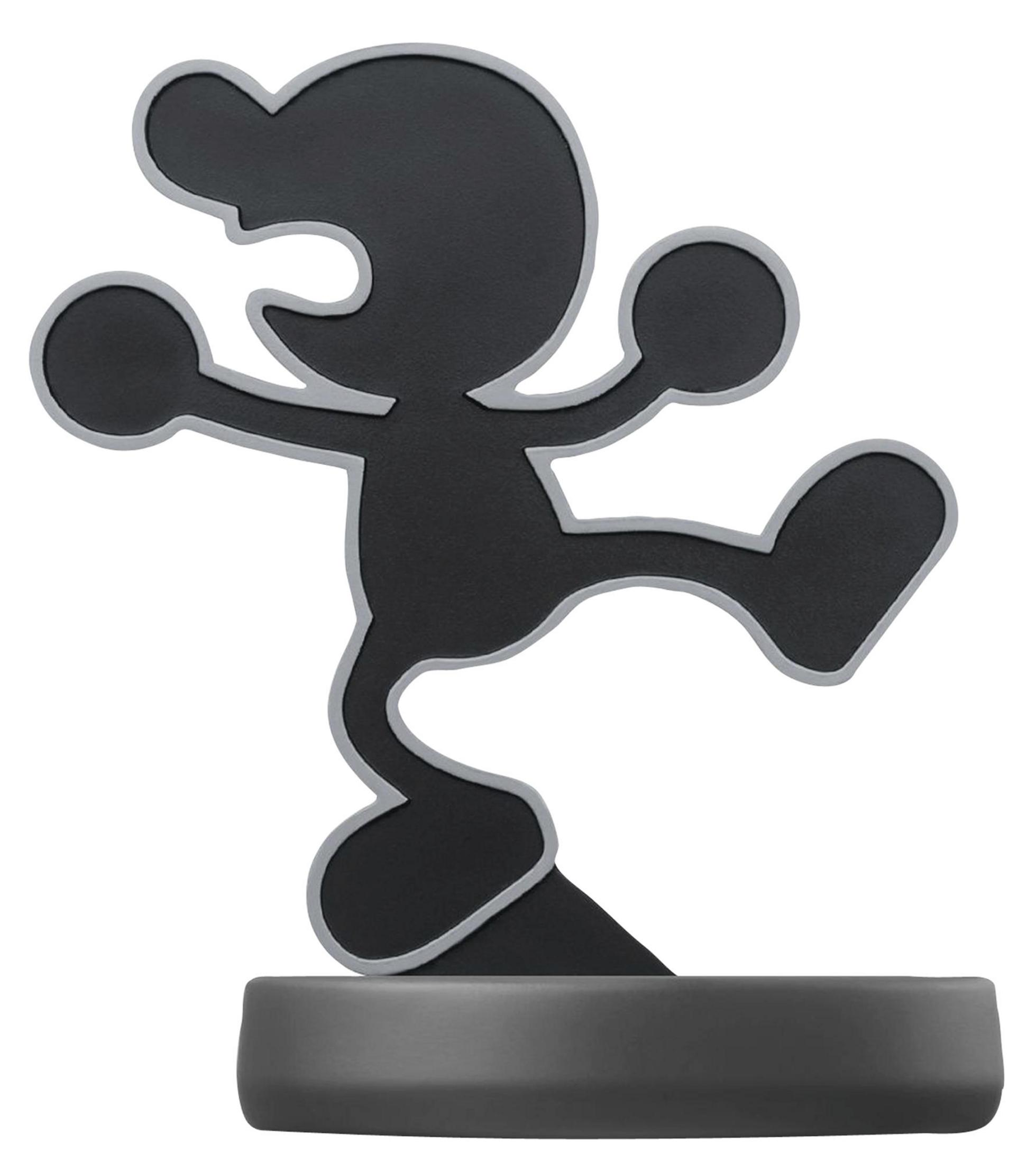 Eine schwarze Silhouette von Mr. Game & Watch auf einer grauen Basis.