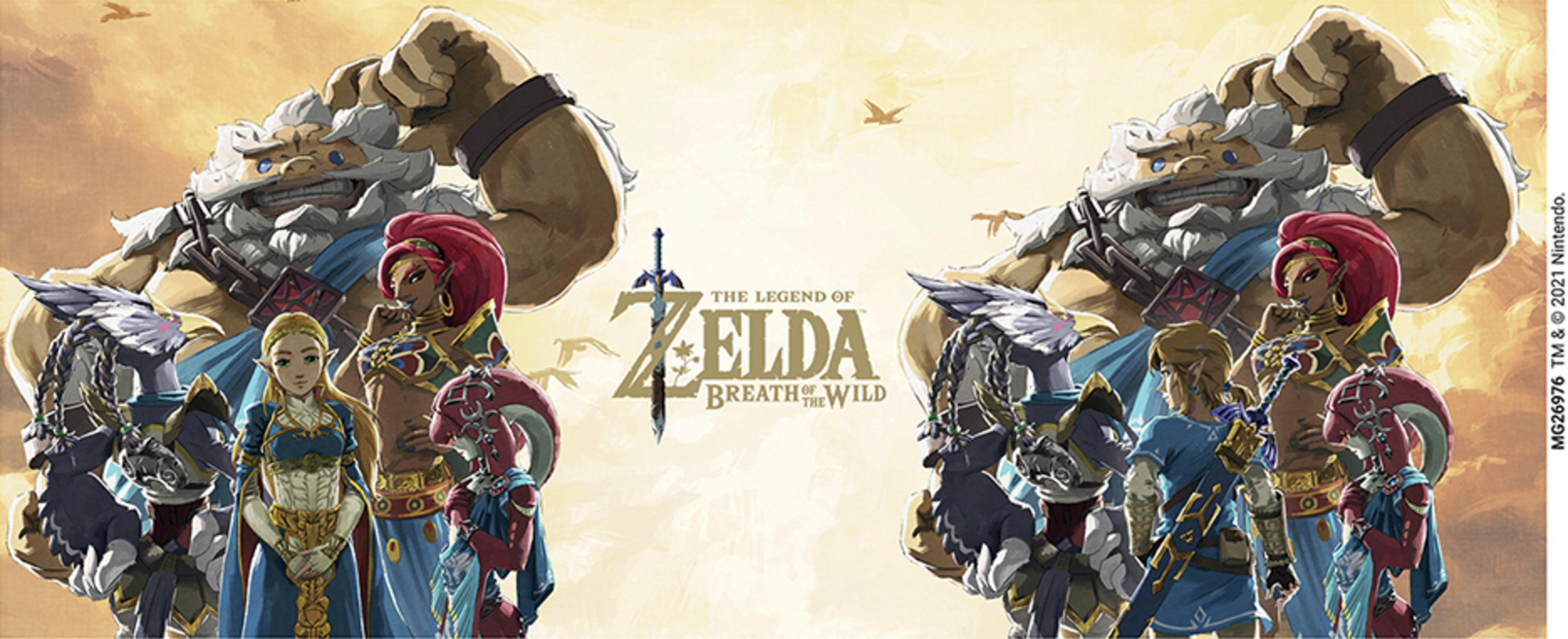 Les personnages de Zelda: Breath of the Wild se tiennent côte à côte sur fond beige.