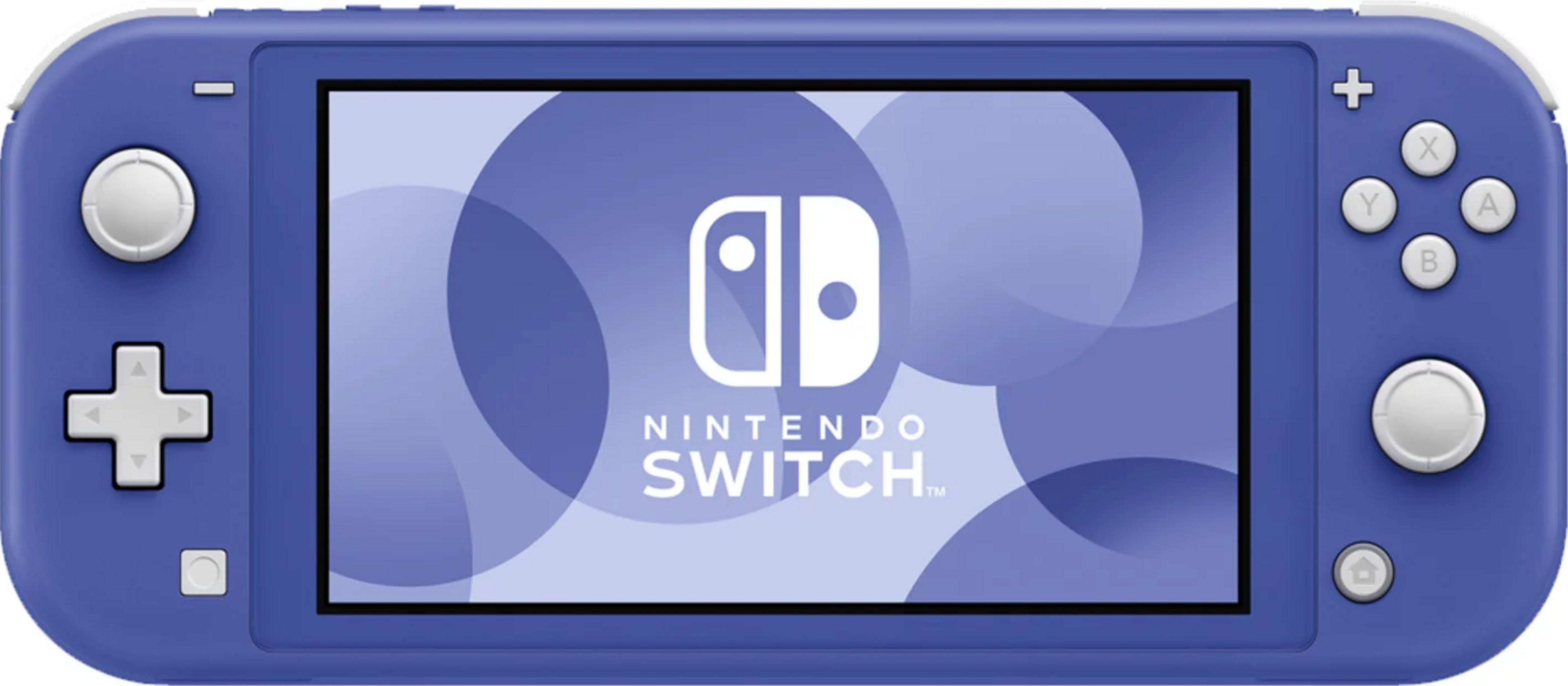 Nintendo Switch Lite viola con logo Nintendo Switch sullo schermo.