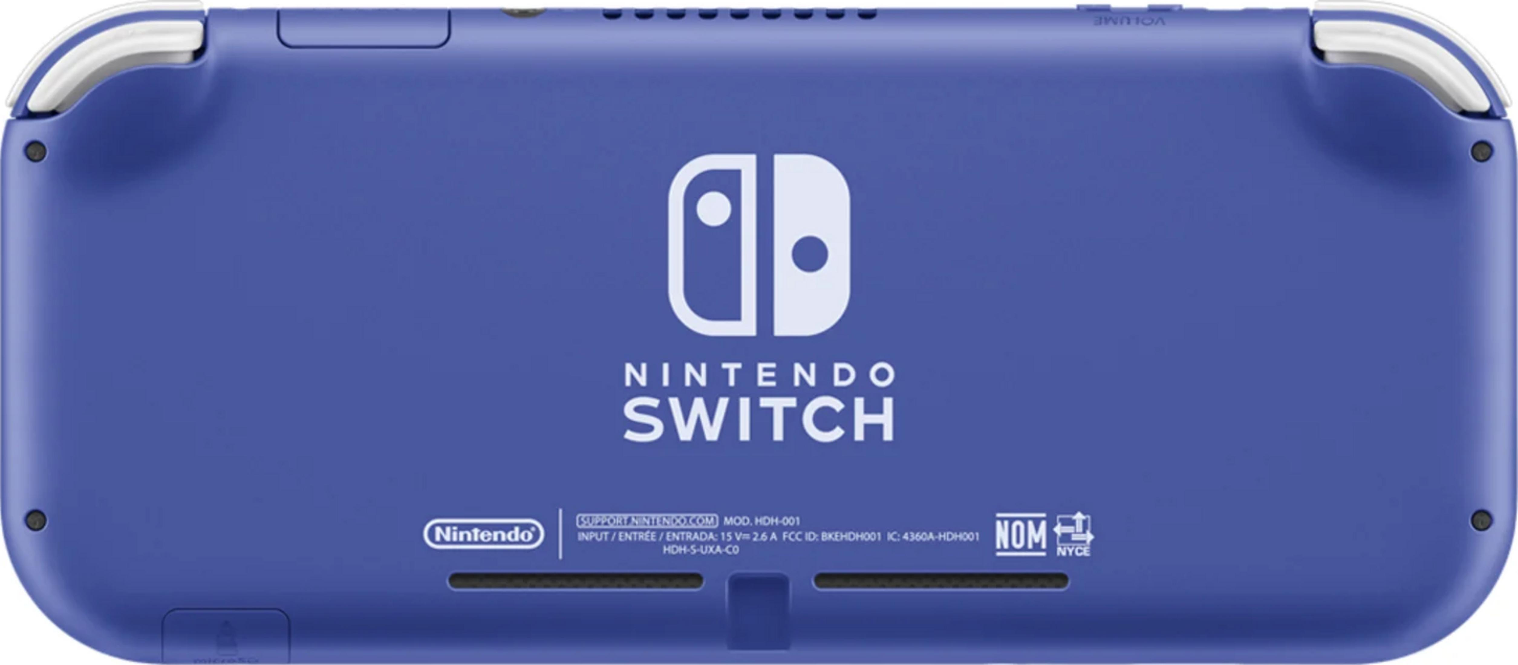 Retro di una console Nintendo Switch Lite viola con logo e testo.