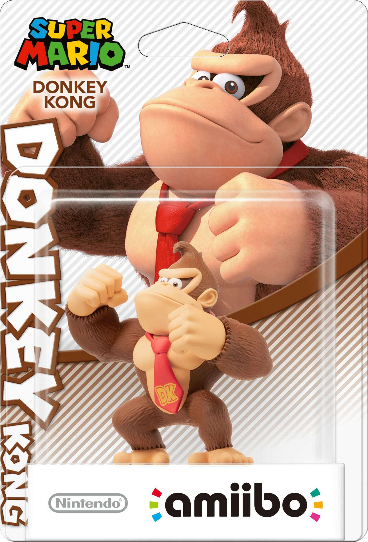 Figura Amiibo di Donkey Kong in confezione con logo "Super Mario".