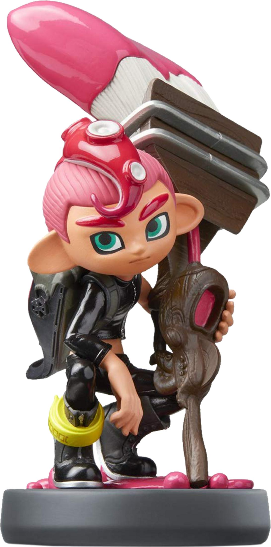 Personnage aux cheveux roses avec chapeau Octo et arme tient un pinceau.