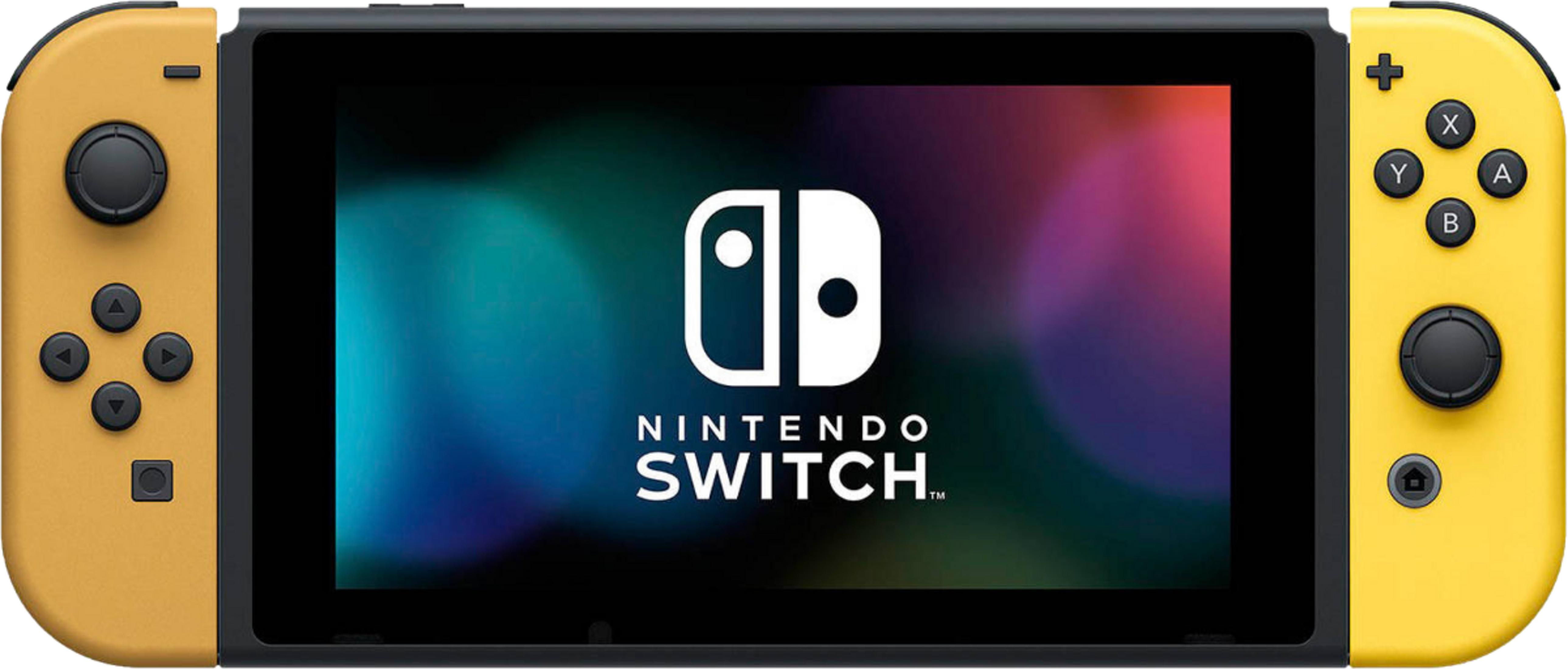 Gelbe Nintendo Switch Konsole mit Logo auf dem Bildschirm.