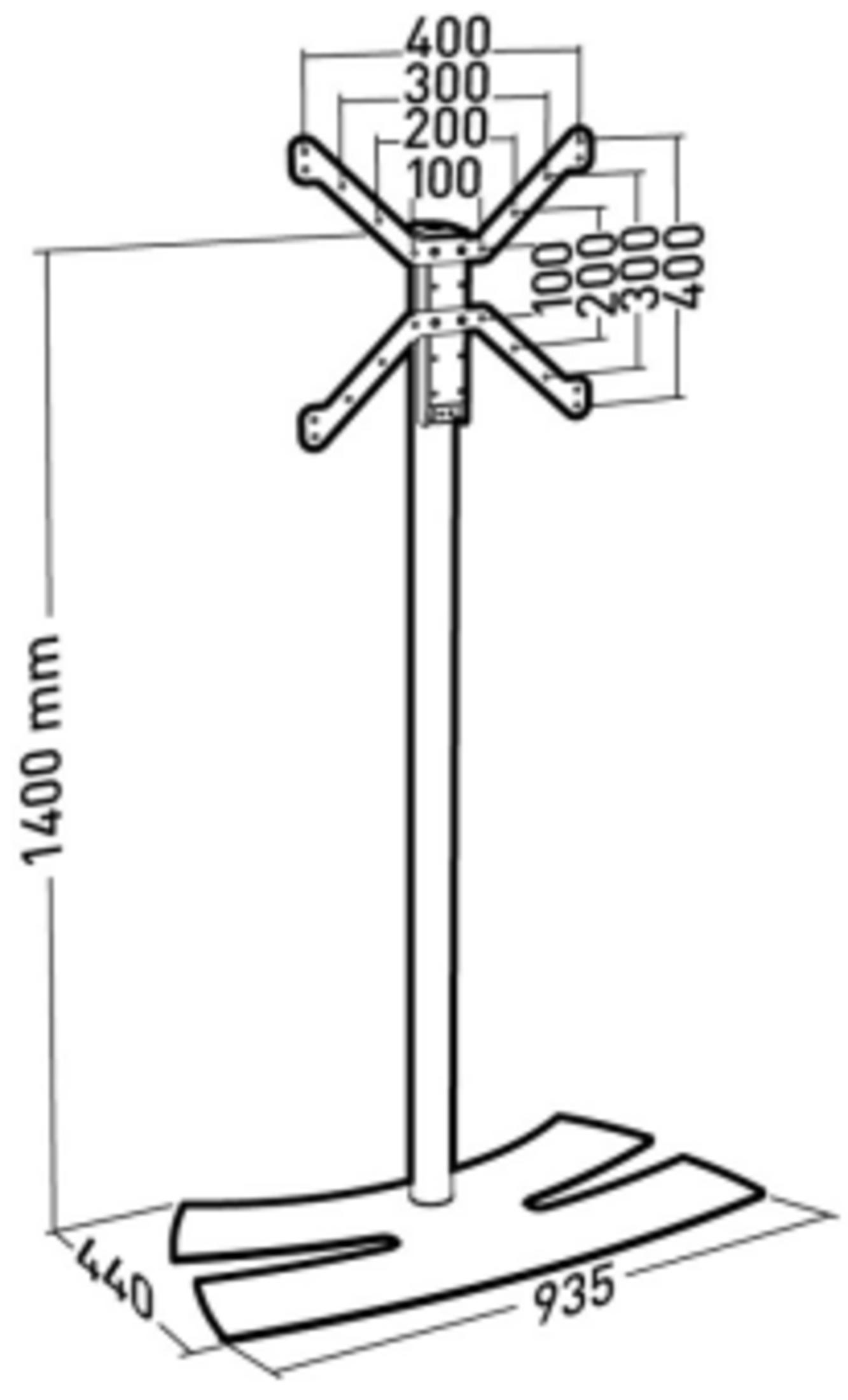 Disegno tecnico di un piedistallo da terra con dimensioni.