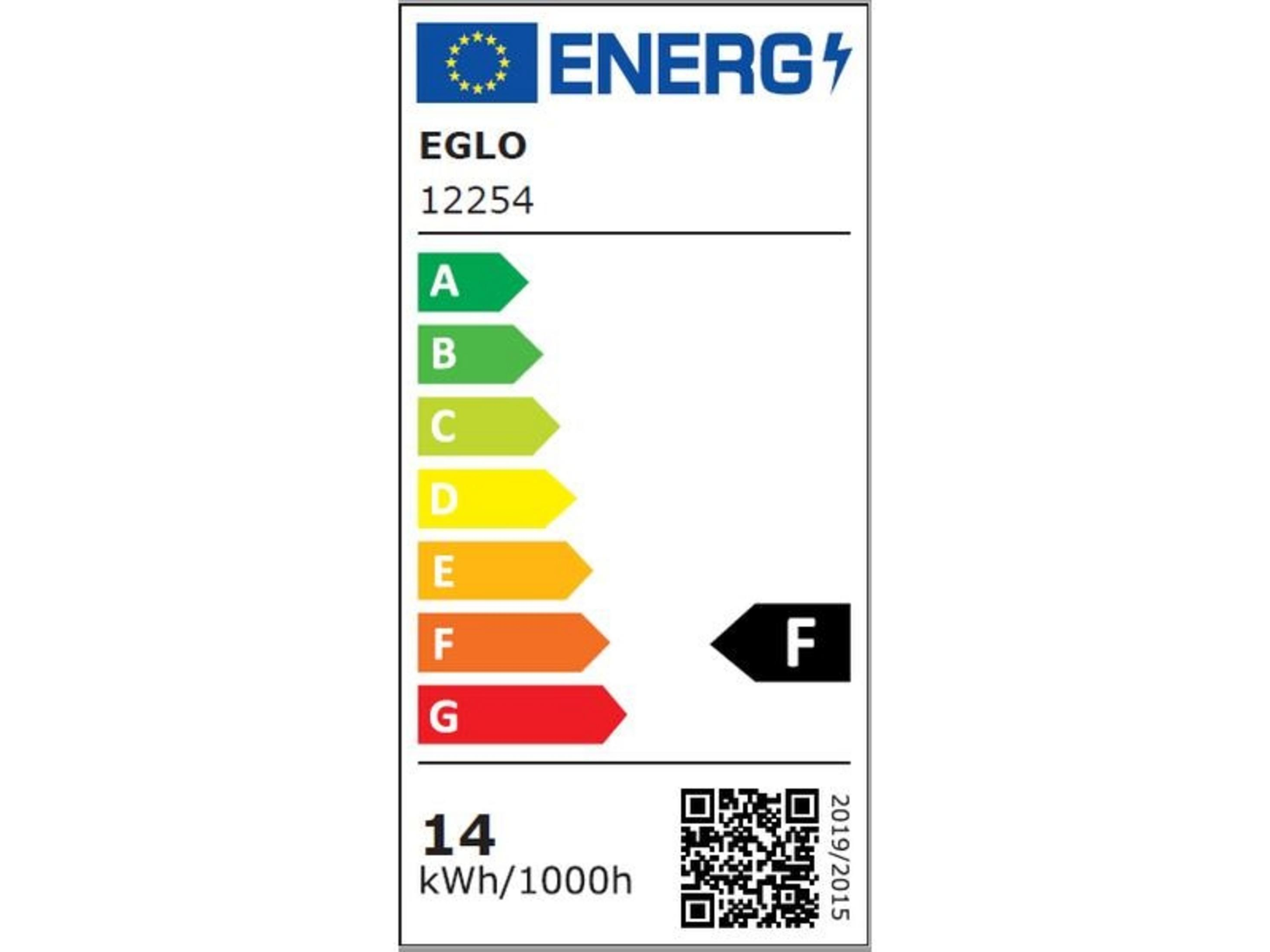 Etiqueta energética EGLO: Clase de eficiencia energética F, 14 kWh/1000h.