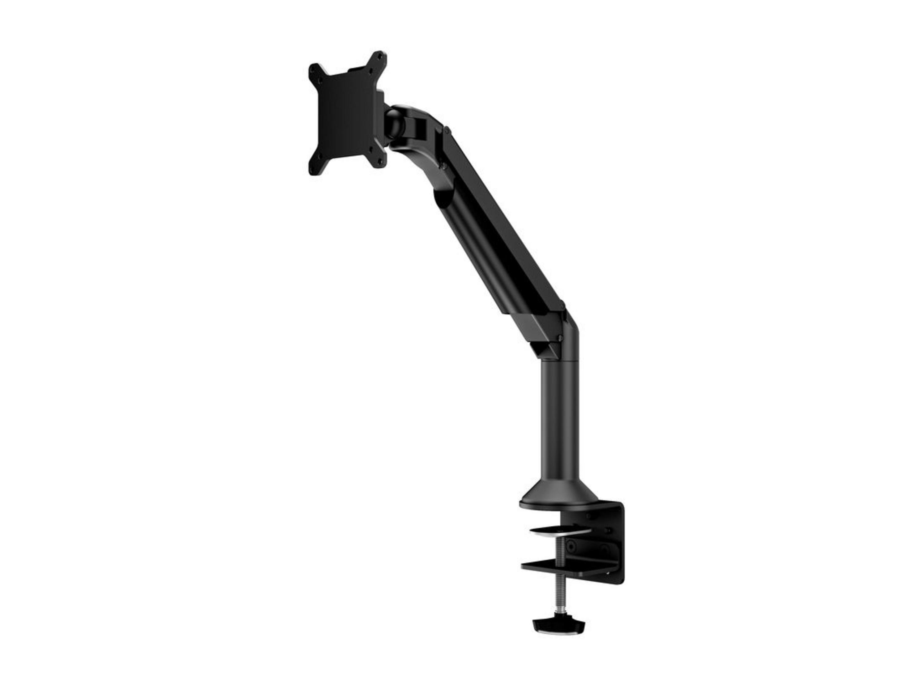 Un bras de moniteur noir avec pince de bureau et support VESA.