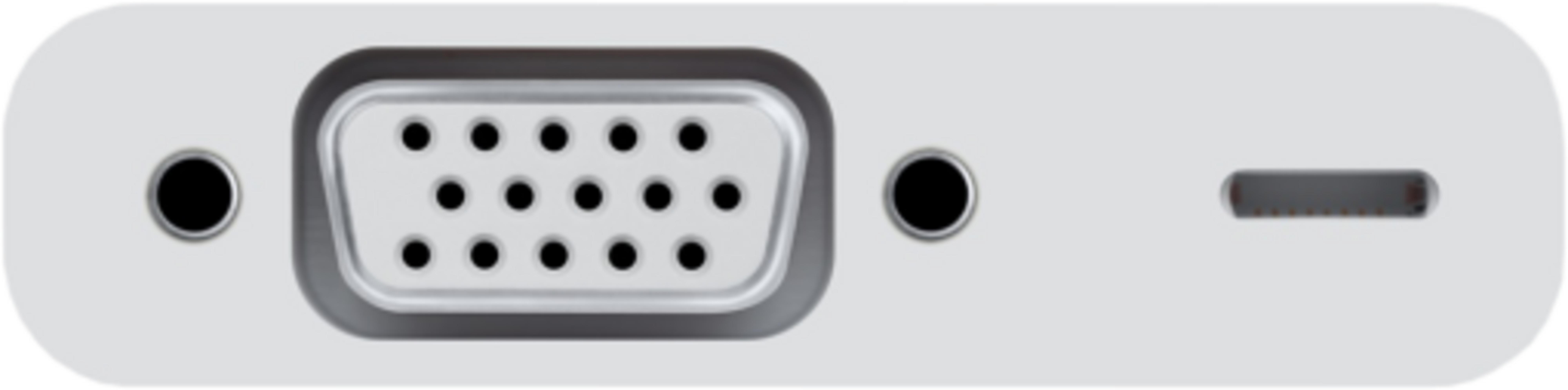 Ein VGA-Anschluss mit zwei Audiobuchsen und einem USB-C-Anschluss.