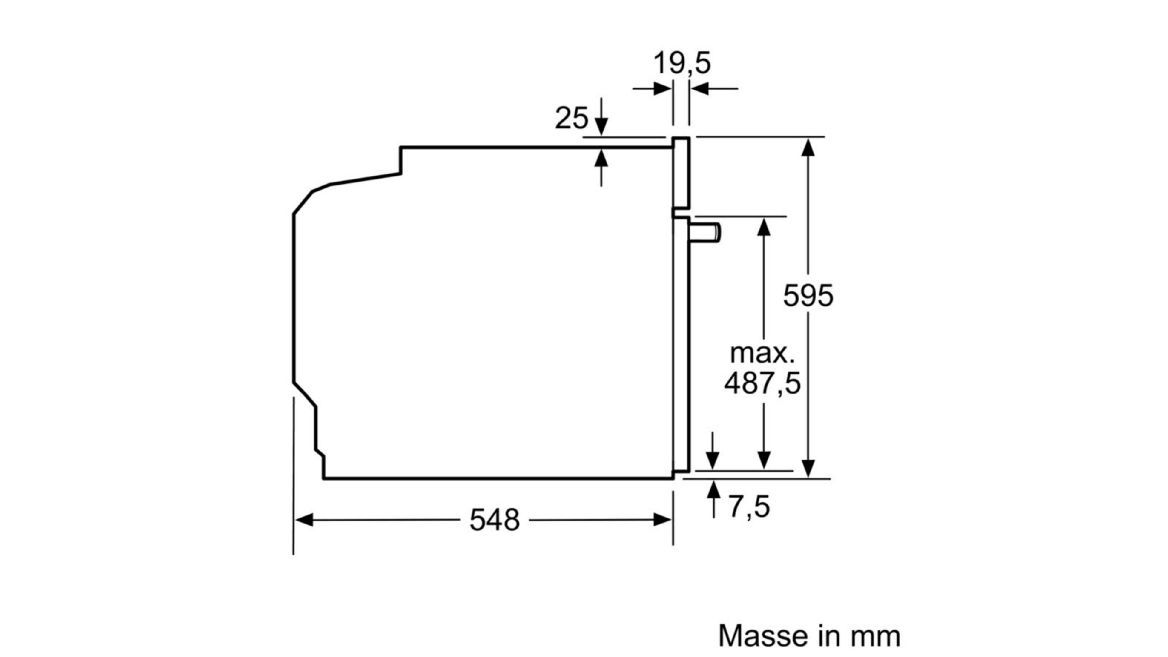 Technische Zeichnung eines Einbaugeräts mit Maßen in mm.