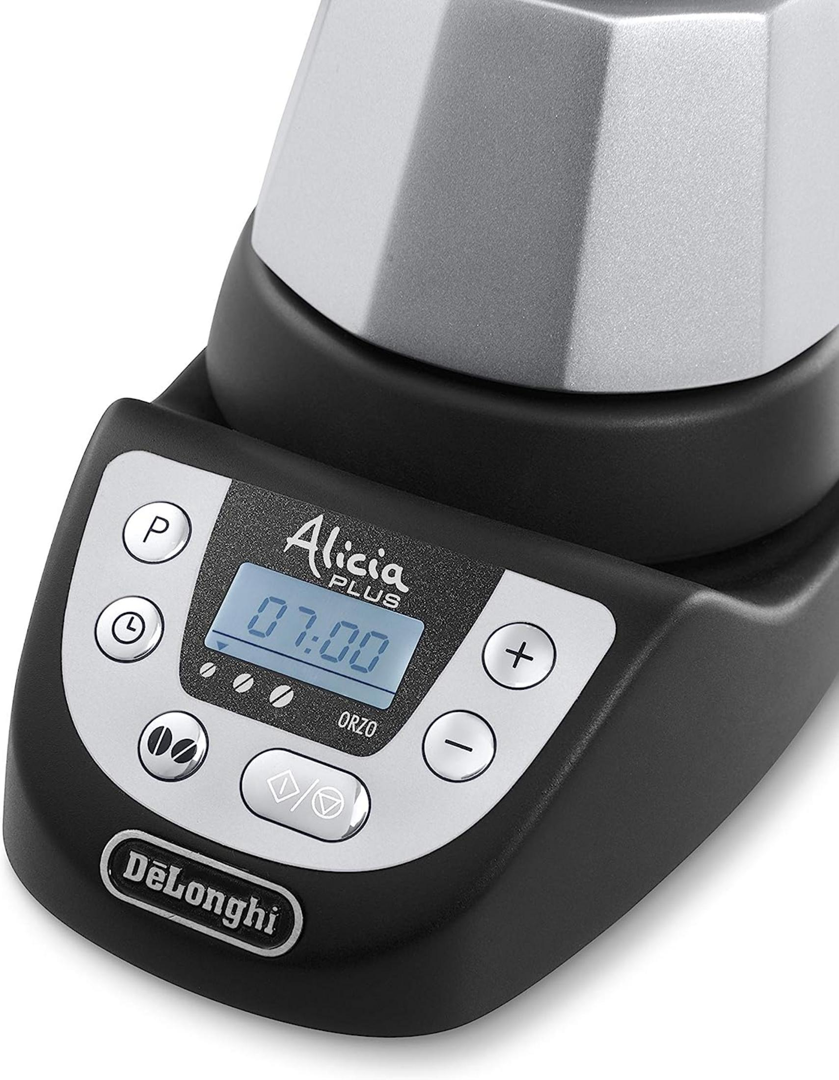 Una macchina da caffè DeLonghi Alicia Plus con display digitale e pulsanti.
