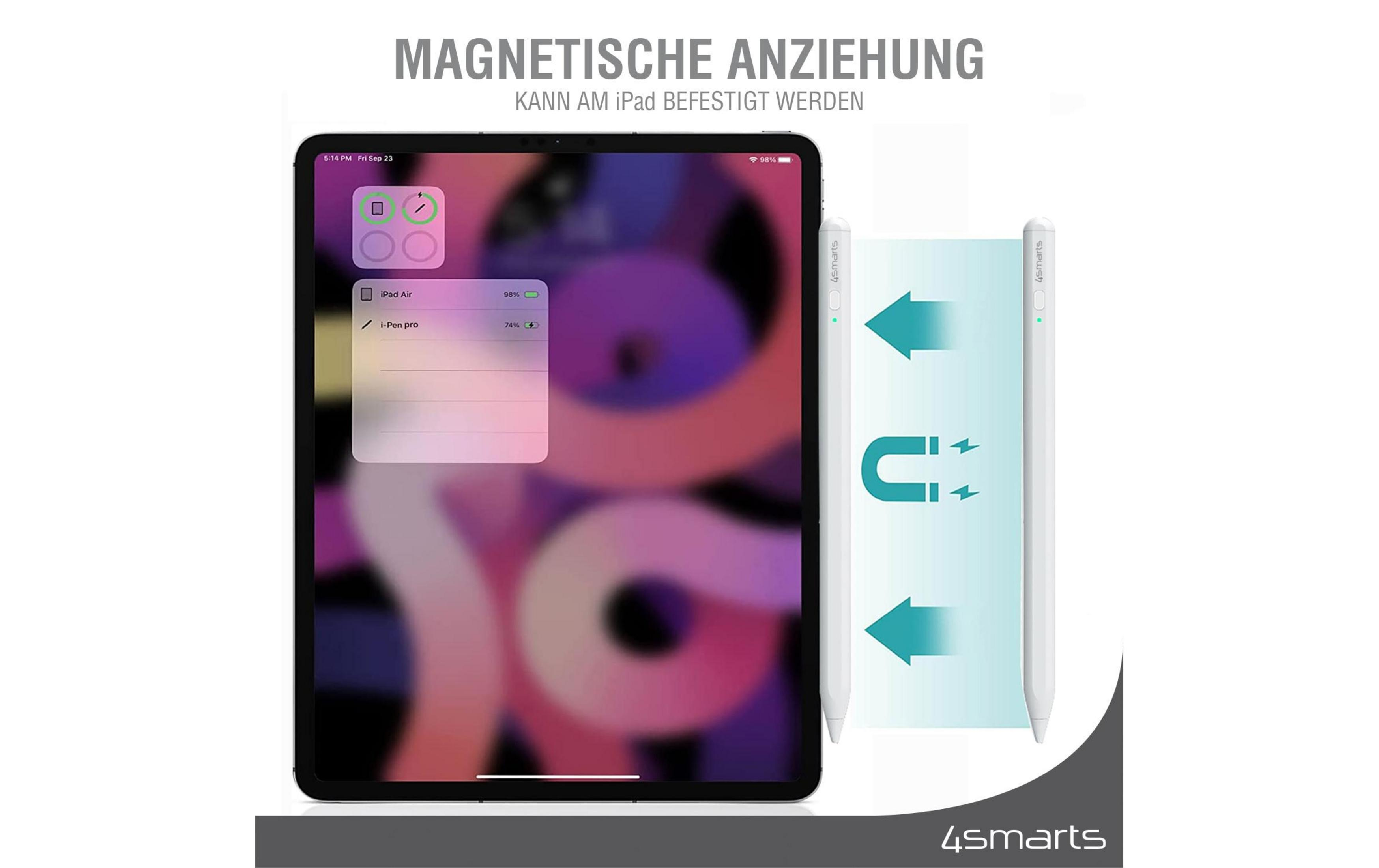 iPad Air mit Stift wird magnetisch angezogen. Ladestatus angezeigt.
