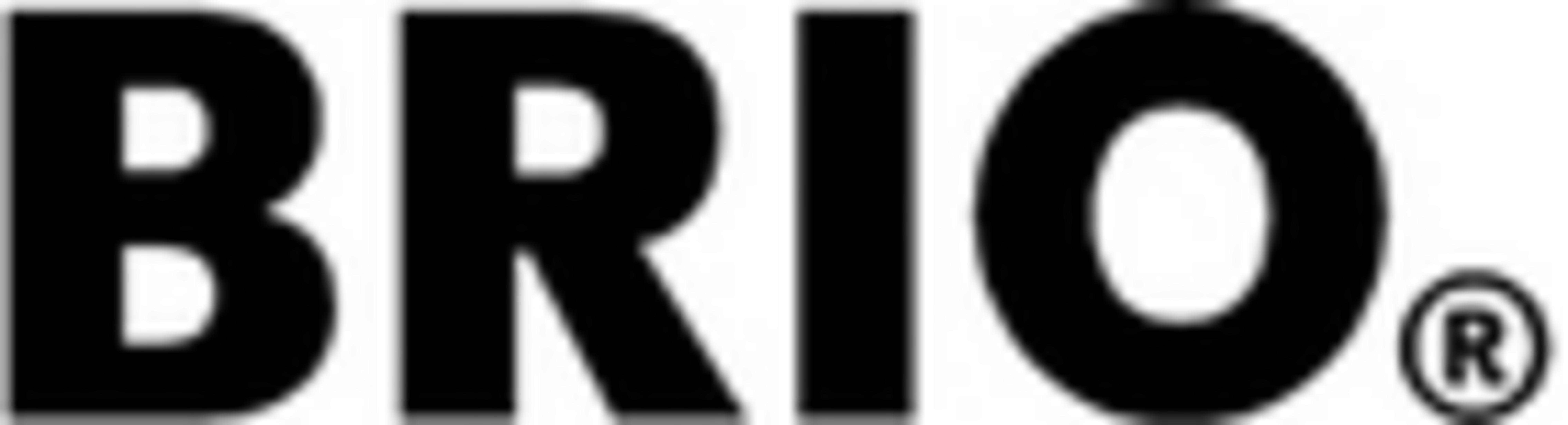 Czarno-biały tekst BRIO z R w kółku.