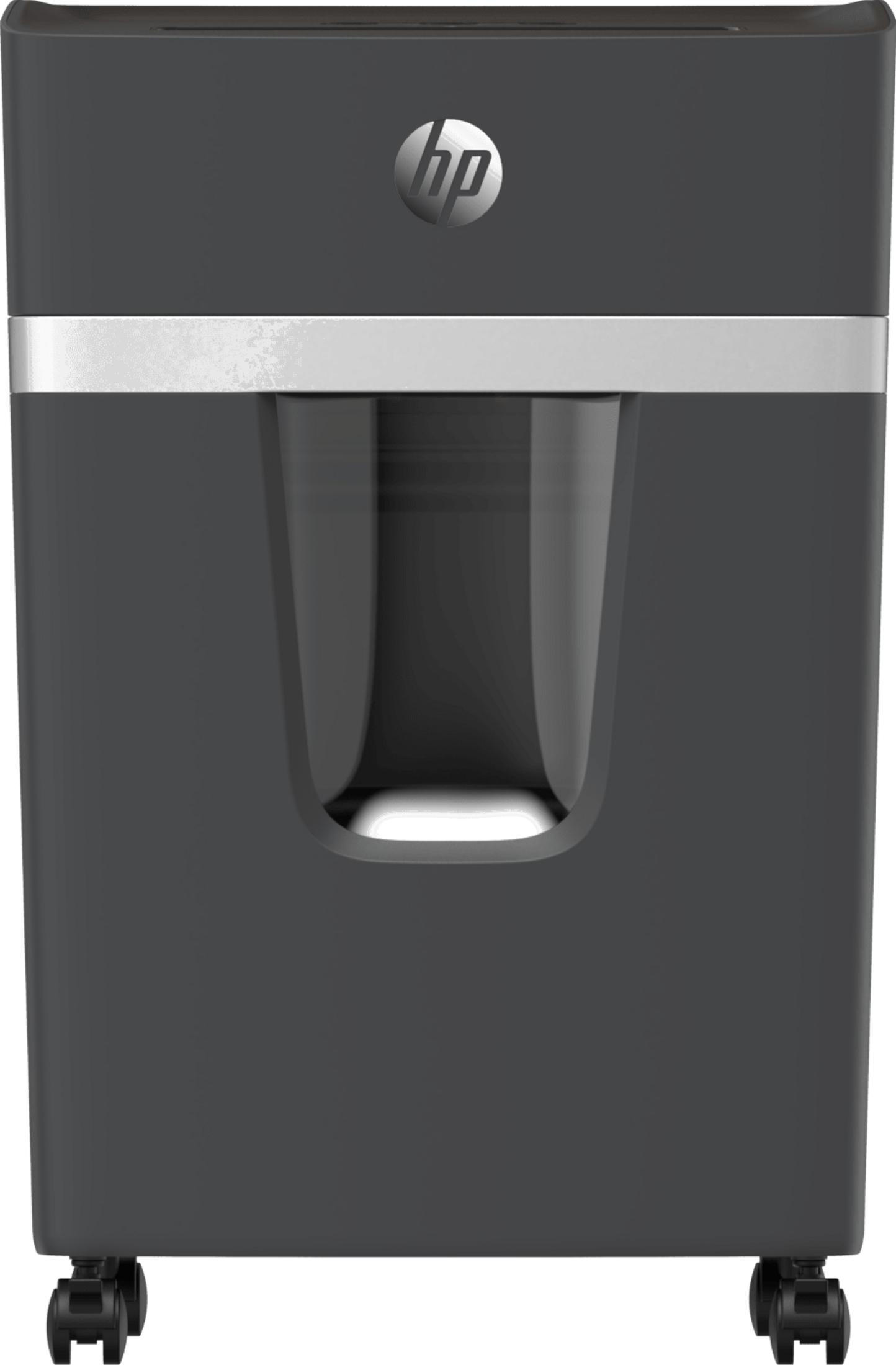 Ciemnoszara niszczarka HP z srebrnym paskiem i wycięciem okna.