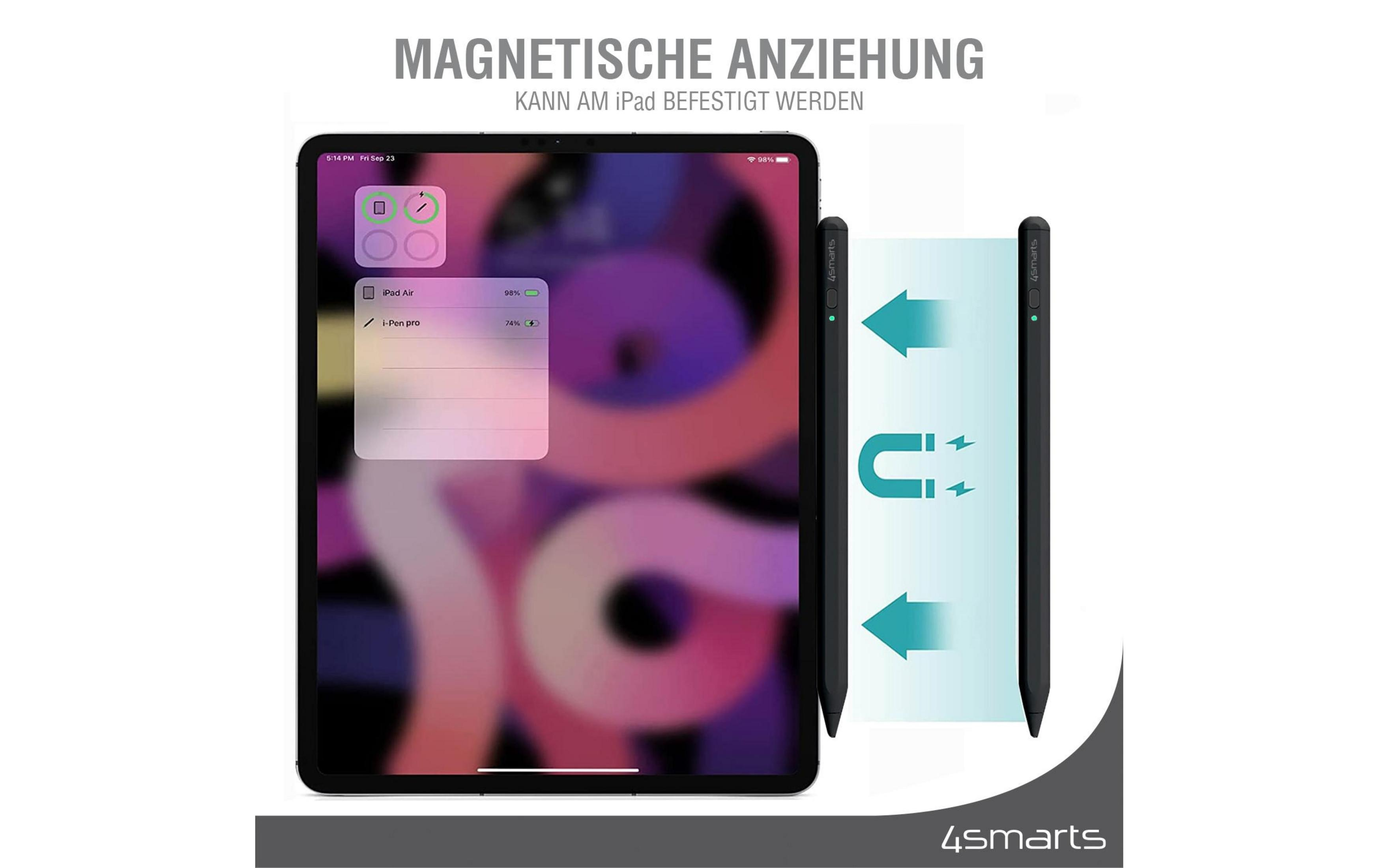 Ein iPad mit Stift und Magnet-Symbol. Zeigt magnetische Anziehung.