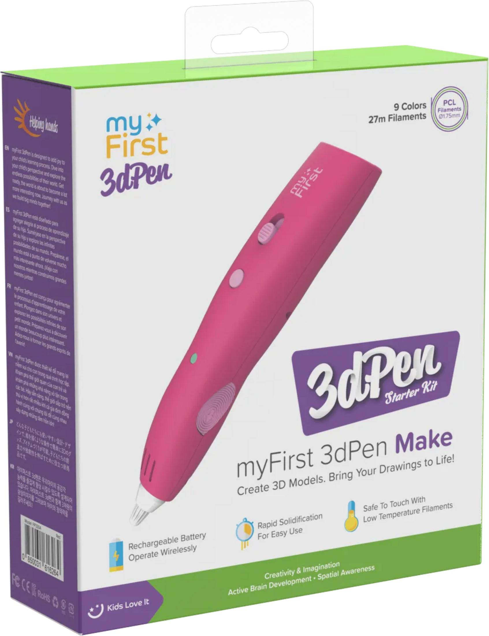Verpackung eines rosafarbenen 3D-Stifts mit Aufdruck 'myFirst 3dPen Make'.