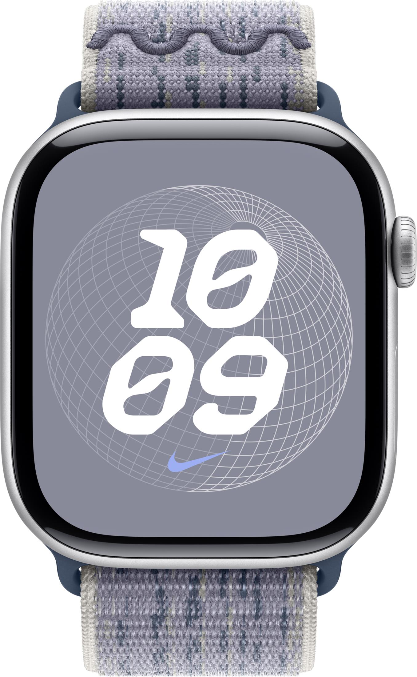 Zbliżenie Apple Watch z szarą tarczą pokazującą 10:09.