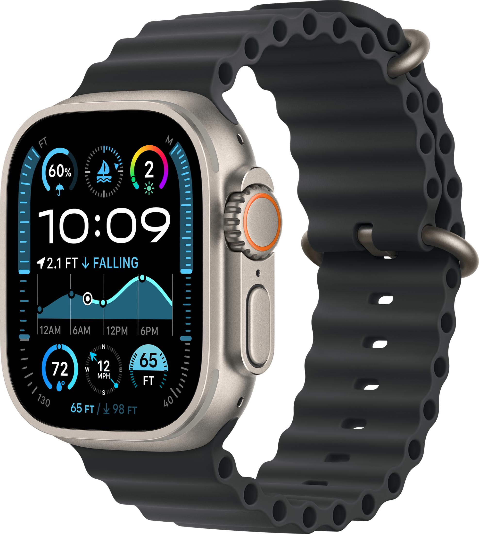 Uno smartwatch grigio con cinturino nero mostra le 10:09, 60% batteria, meteo.