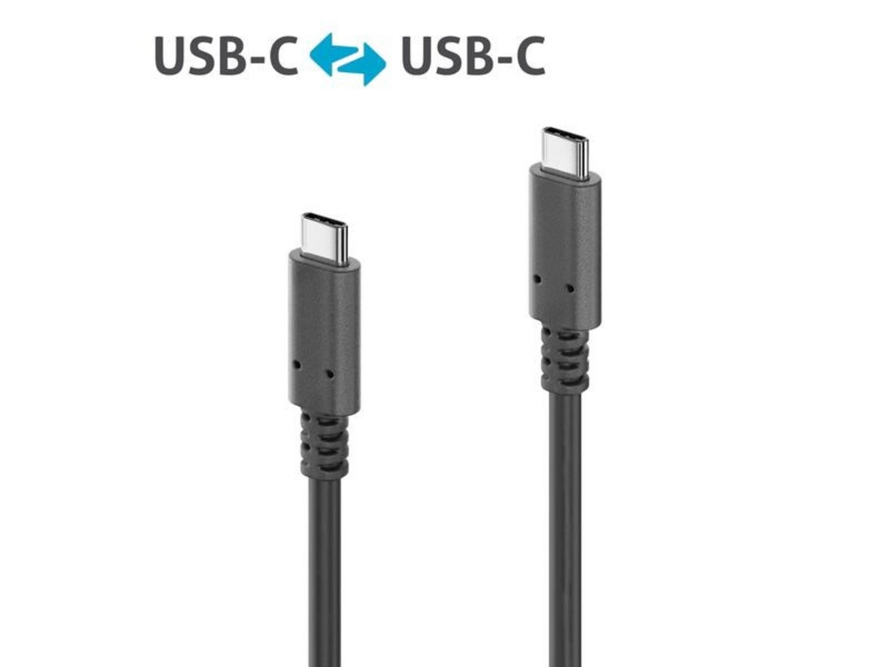 Due estremità di cavo USB-C con connettori su sfondo bianco.