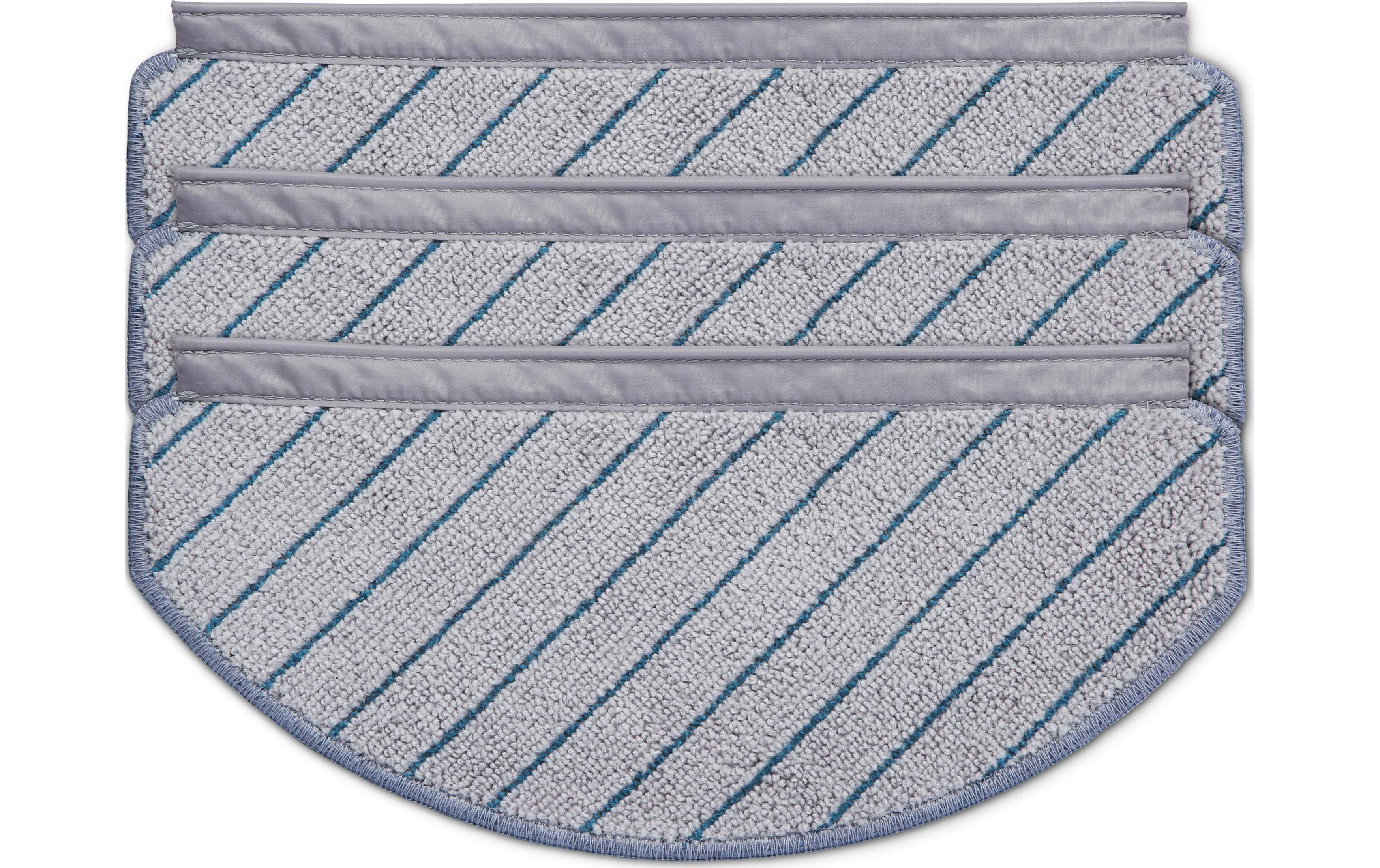 Graue Wischbezüge mit blauen Streifen und grauen Bändern.
