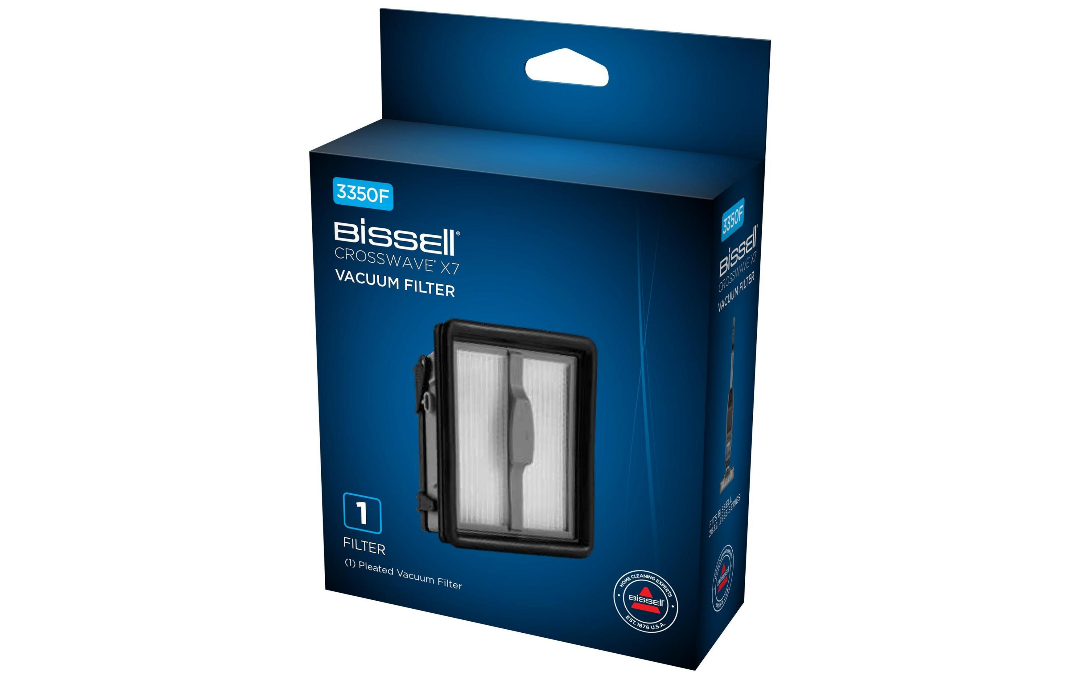 Verpackung eines Bissel Crosswave X7 Vakuumfilters mit detaillierter Abbildung.