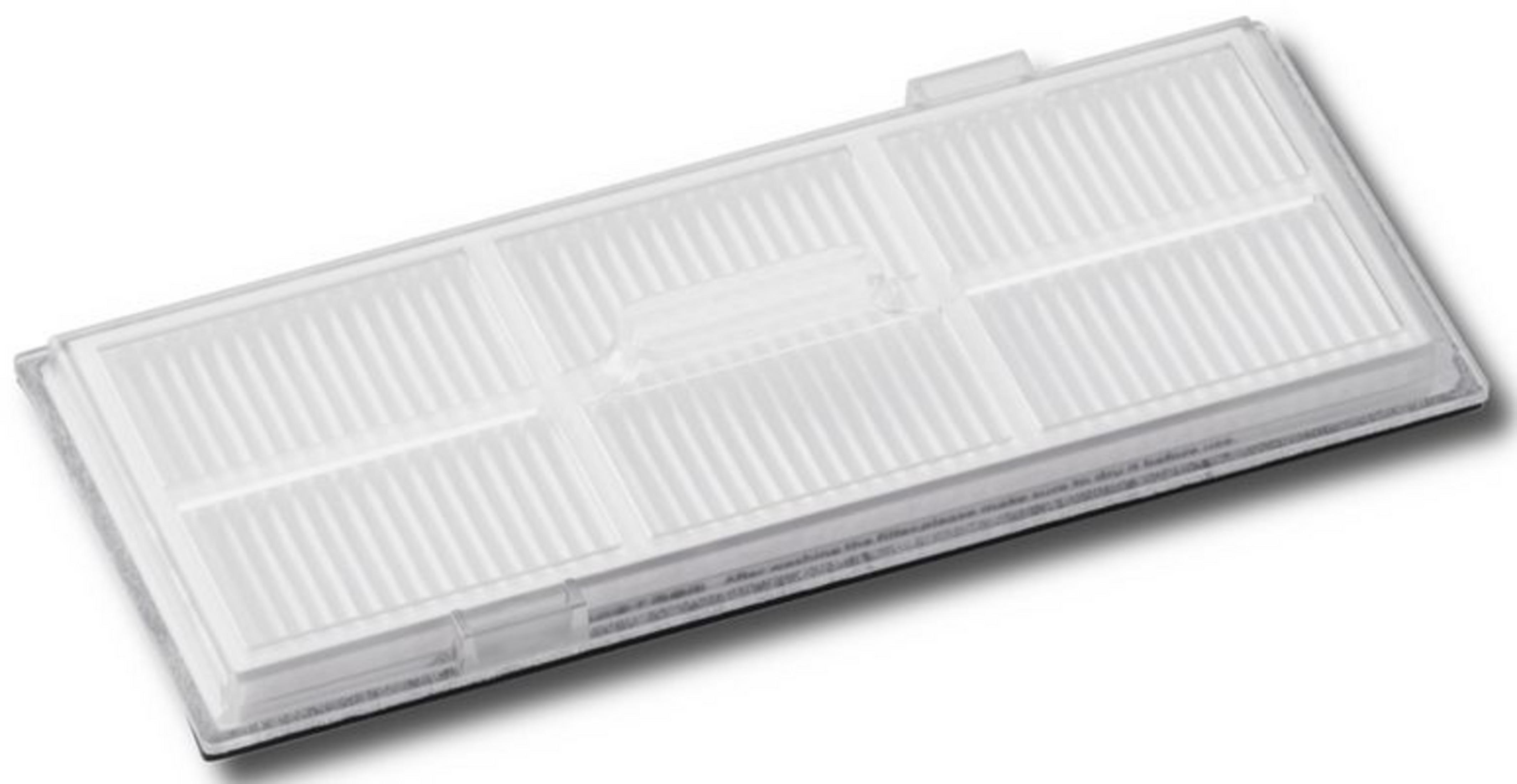 Un filtre d'aspirateur rectangulaire blanc avec plis.