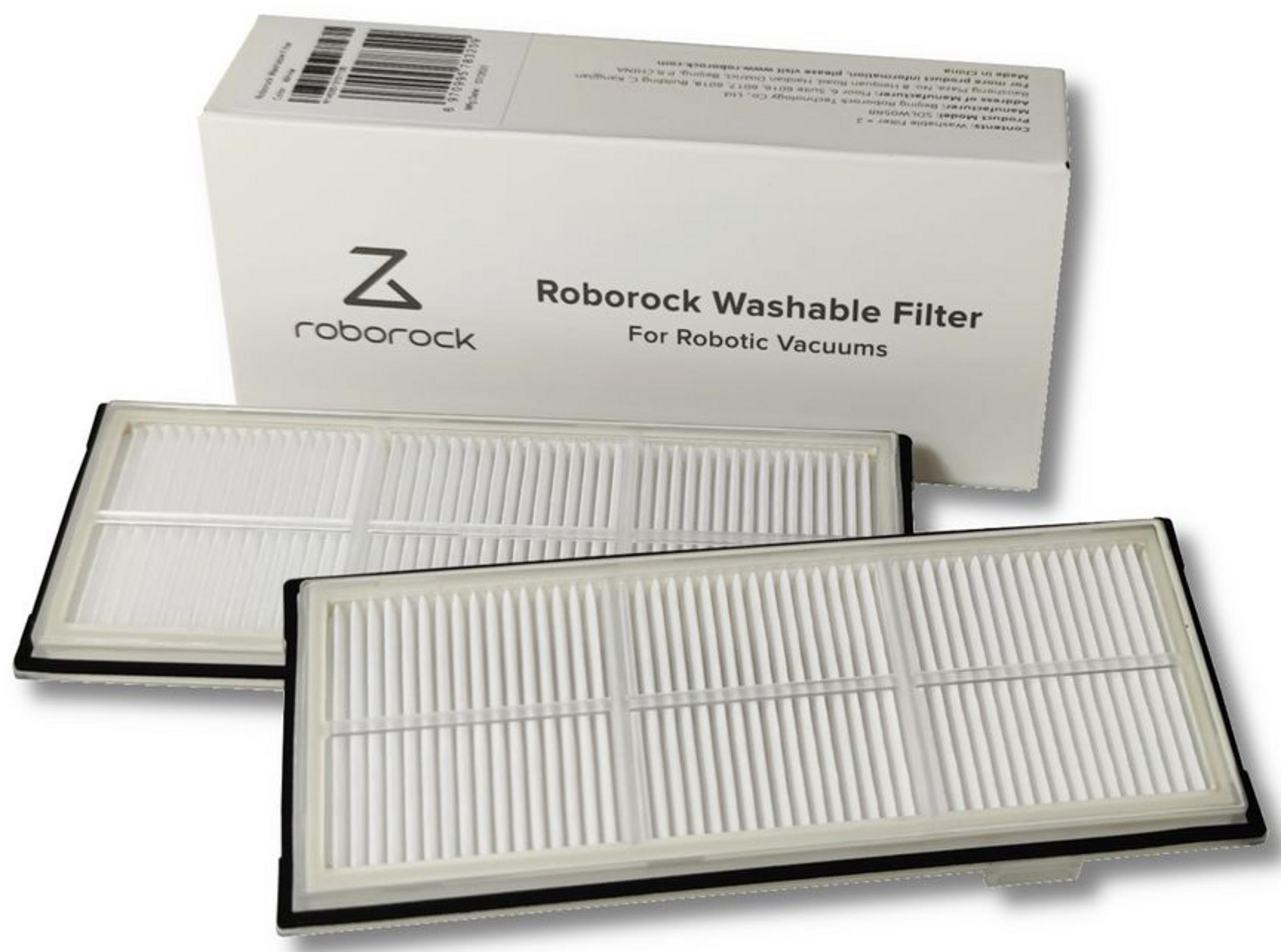 Deux filtres lavables Roborock pour aspirateurs robotiques, avec emballage.