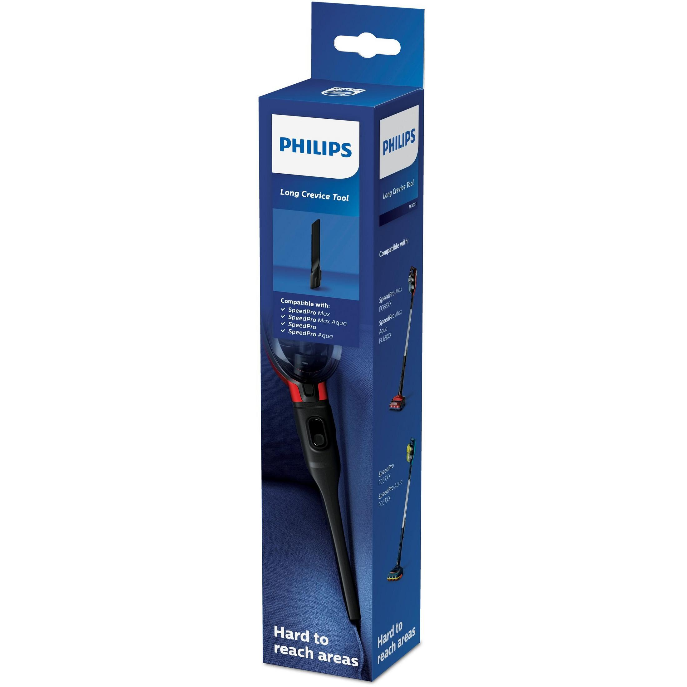 Opakowanie Philips Long Crevice Tool z końcówką do odkurzacza.