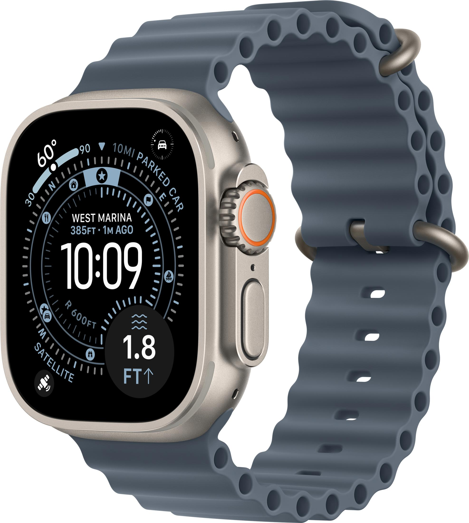 Uno smartwatch grigio con quadrante grande mostra le 10:09.