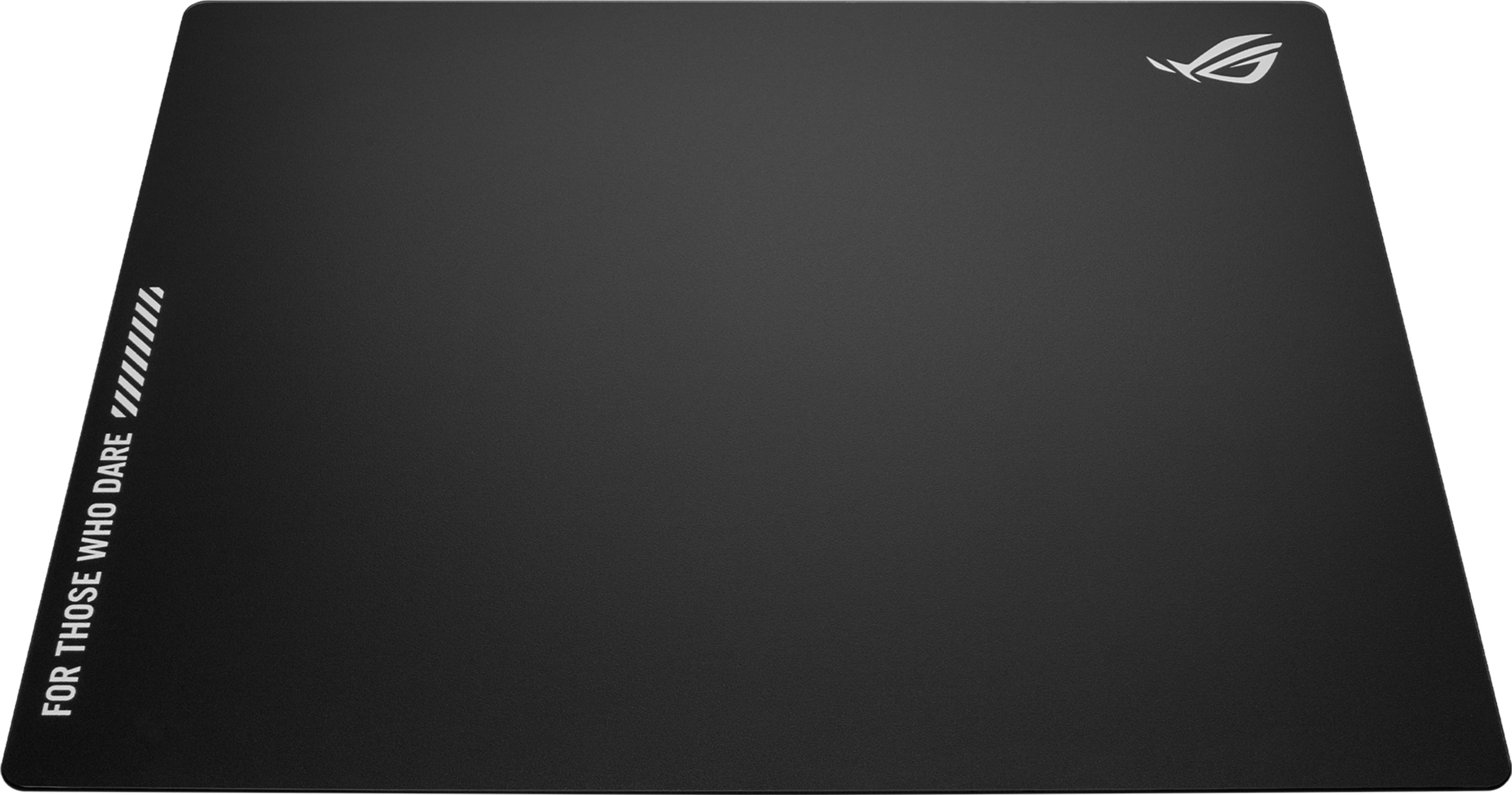Czarna podkładka pod mysz z logo ROG i napisem.